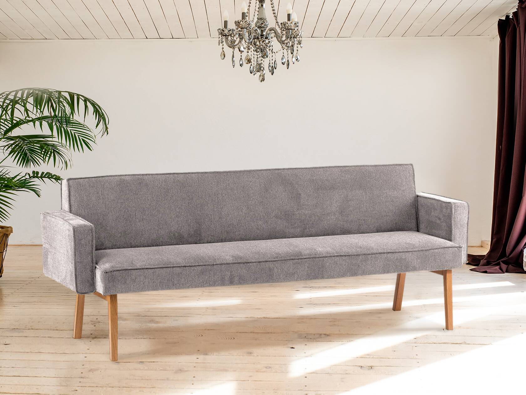 LORAN Polsterbank/Küchenbank mit Armlehnen, Material Massivholz Eiche, Stoffbezug in 2 Farben erhältlich 