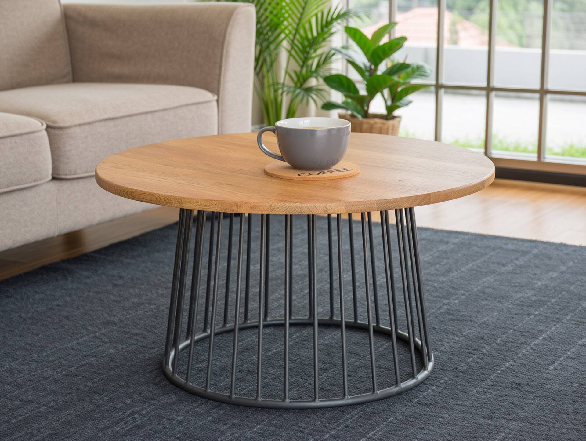 LUAN Couchtisch 80 cm, Material Massivholz/Metall, Eiche geölt 