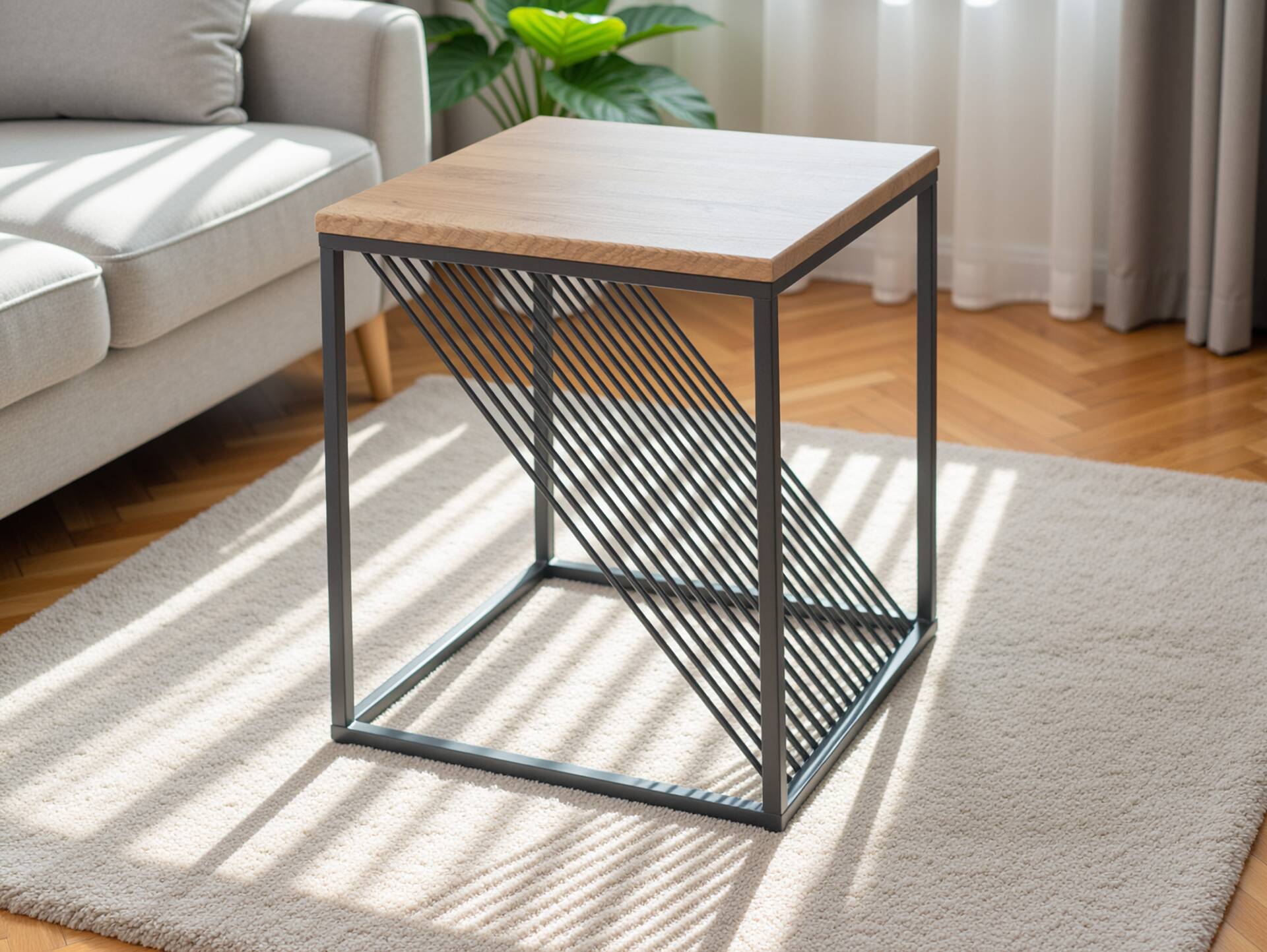 JORIS Beistelltisch 40x40x50 cm, Material Massivholz/Metall,  Eiche geölt 
