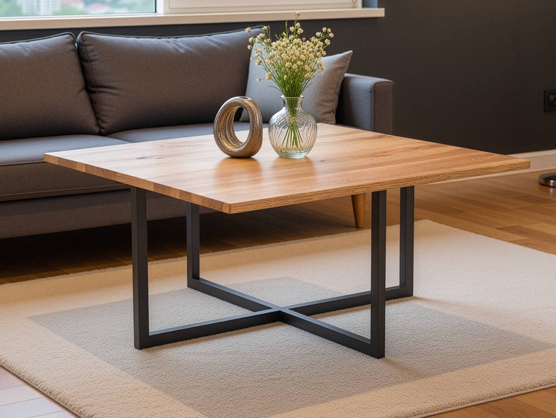 LENNARD Couchtisch 70x70 cm, Material Massivholz / Metall, Eiche geölt 