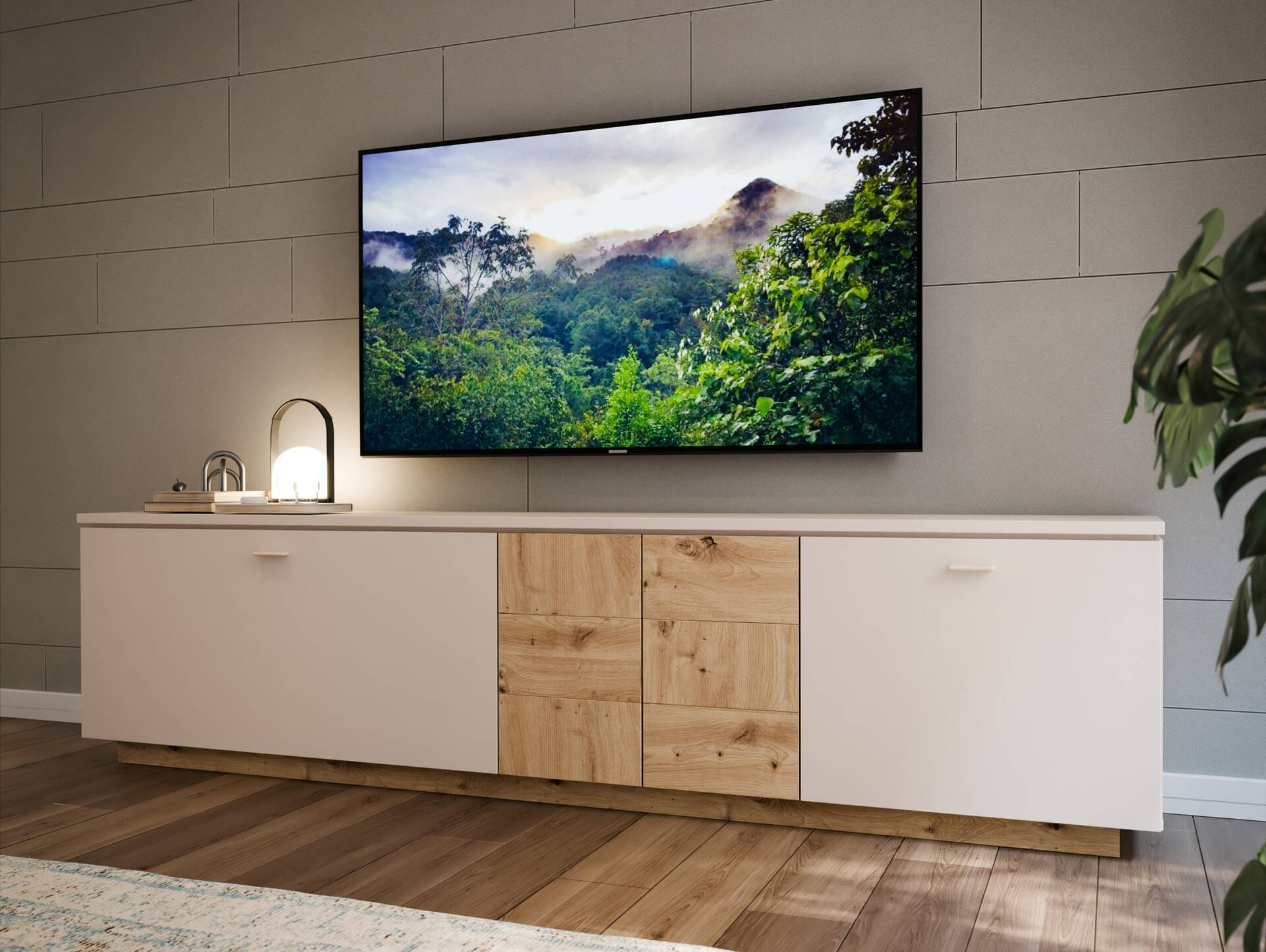 LEANDRO TV-Board, Material Spanplatte, Dekor Sand/Artisan Eichefarbig 