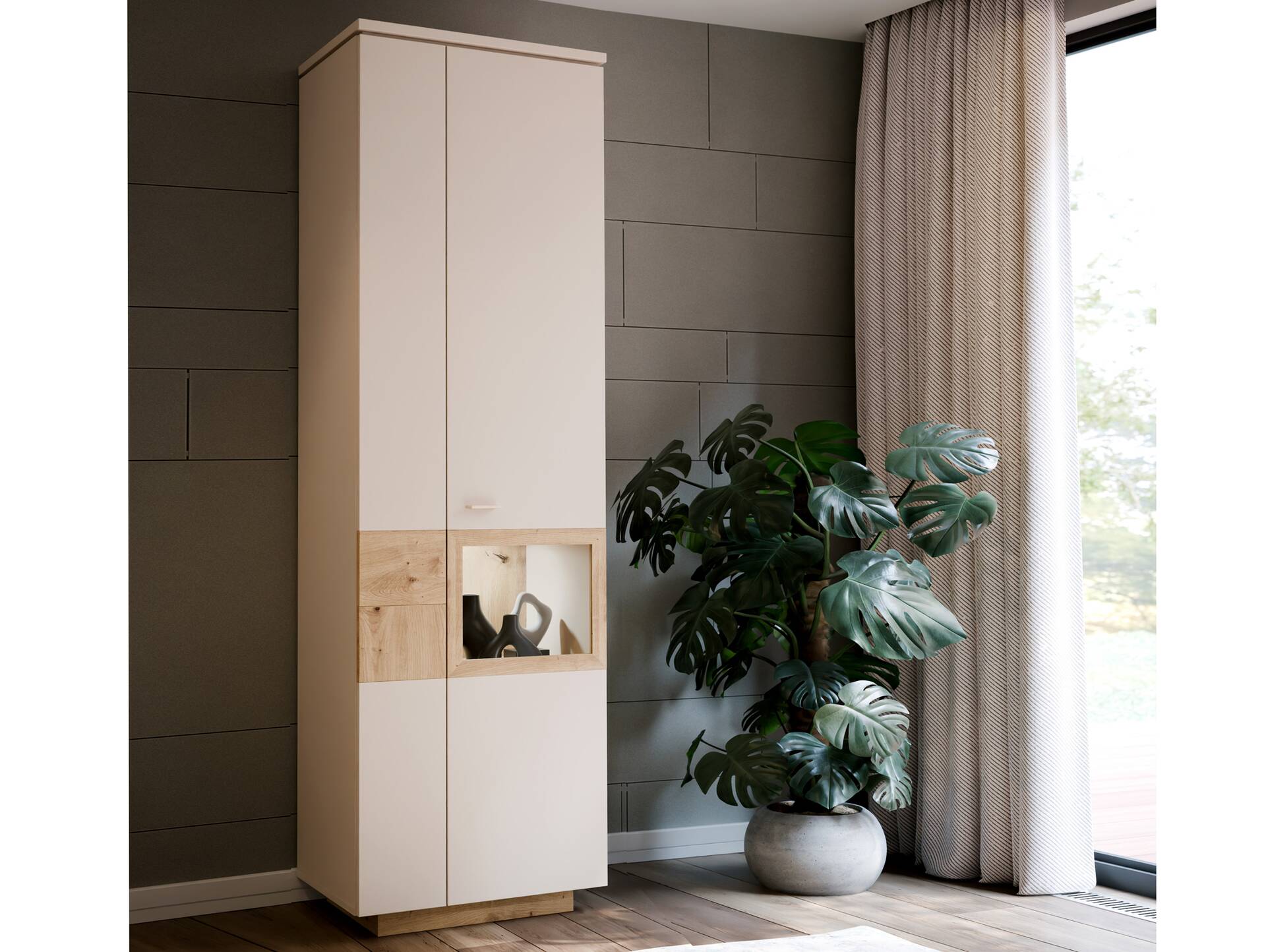LEANDRO Vitrine, Material Spanplatte, Dekor Sand/Artisan Eichefarbig 