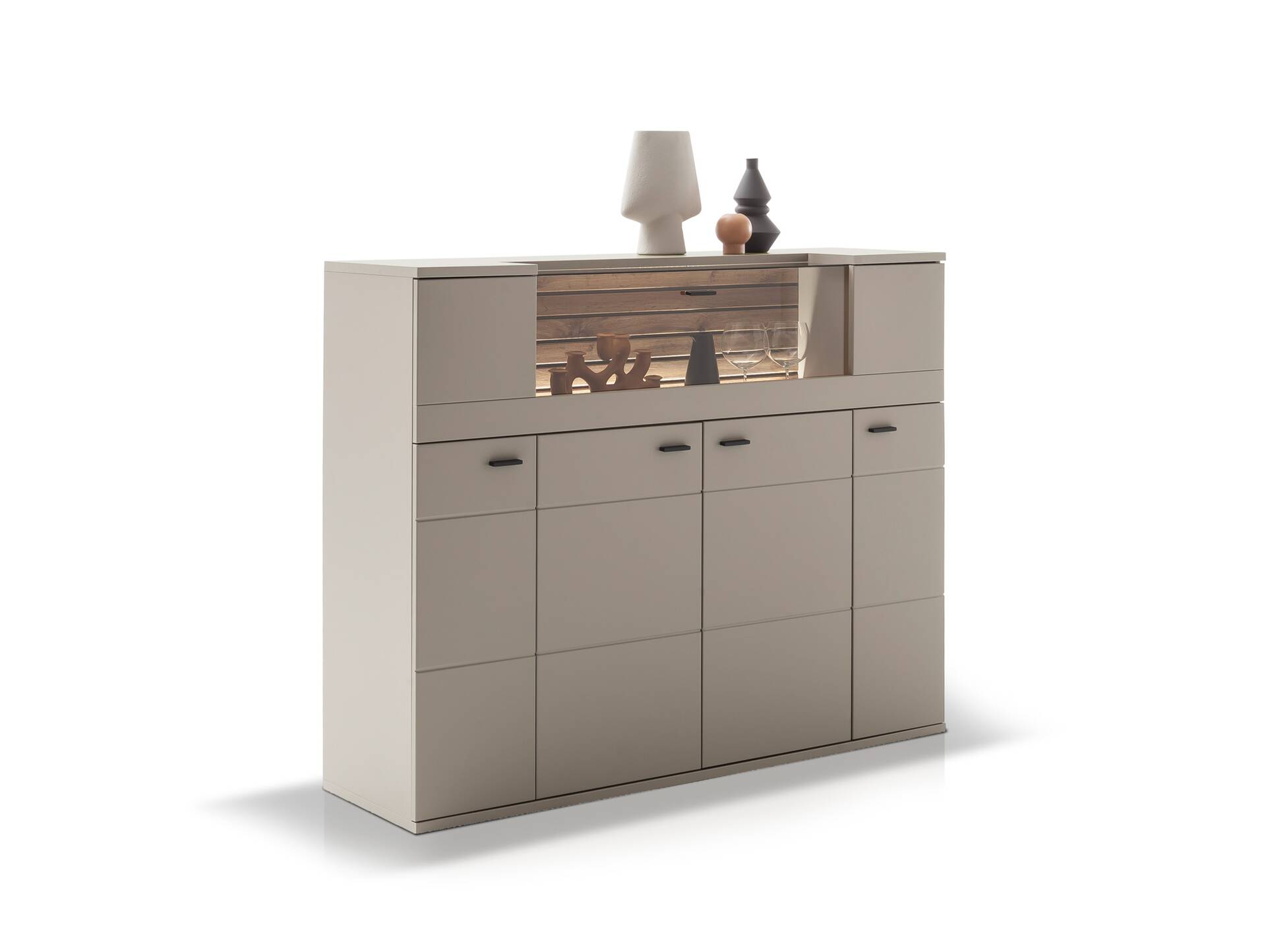 LUZERN Highboard, Material Dekorspanplatte, basaltfarbig/eichefarbig 