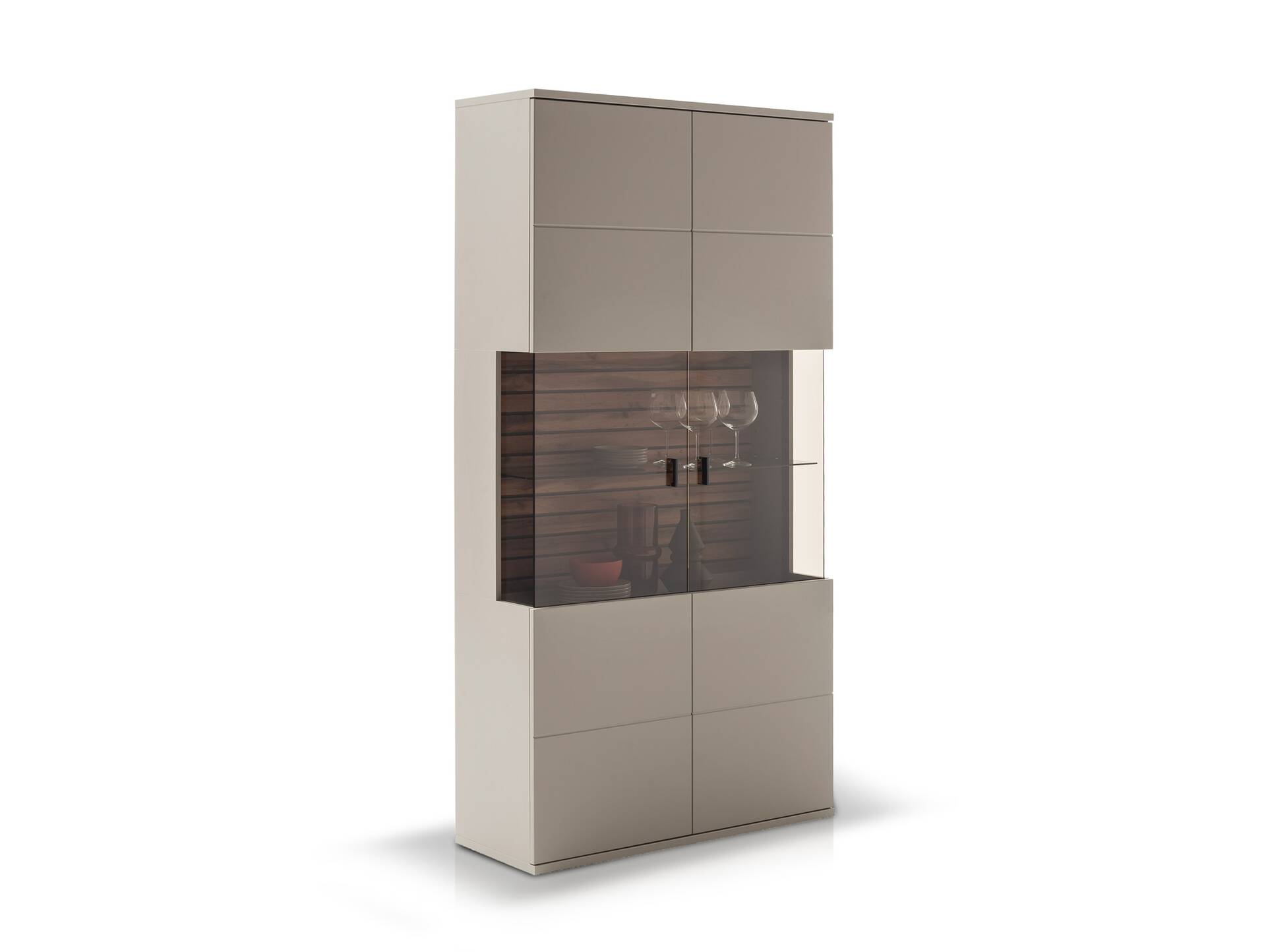 LUZERN Kombivitrine, Material Dekorspanplatte, basaltfarbig/eichefar 