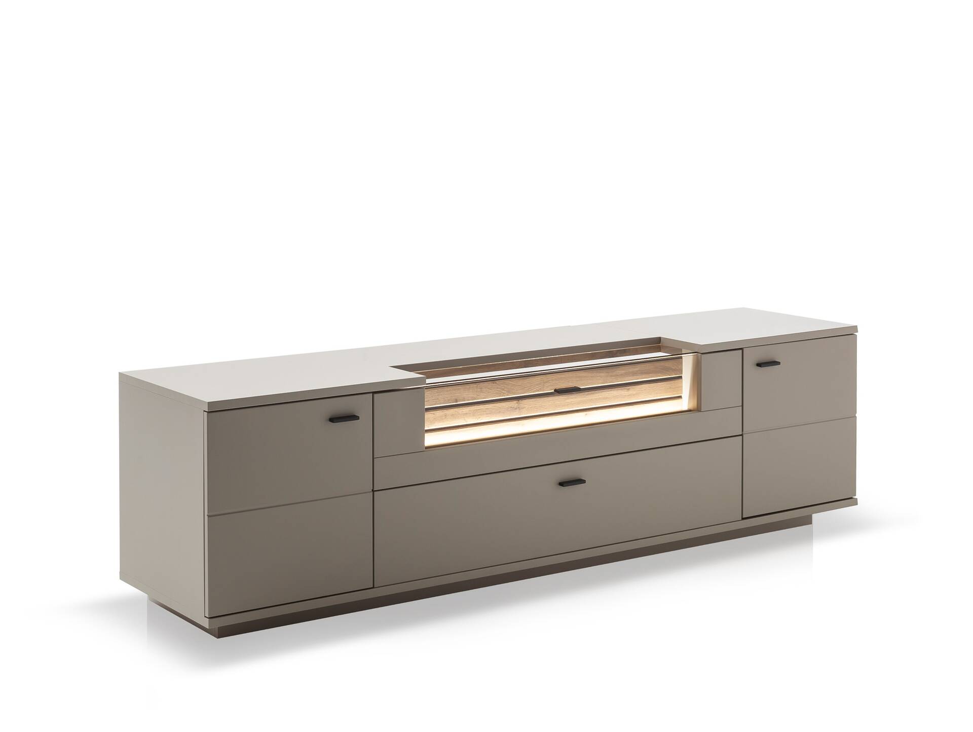 LUZERN TV-Element, Material Dekorspanplatte, basaltfarbig/eichefarbig 