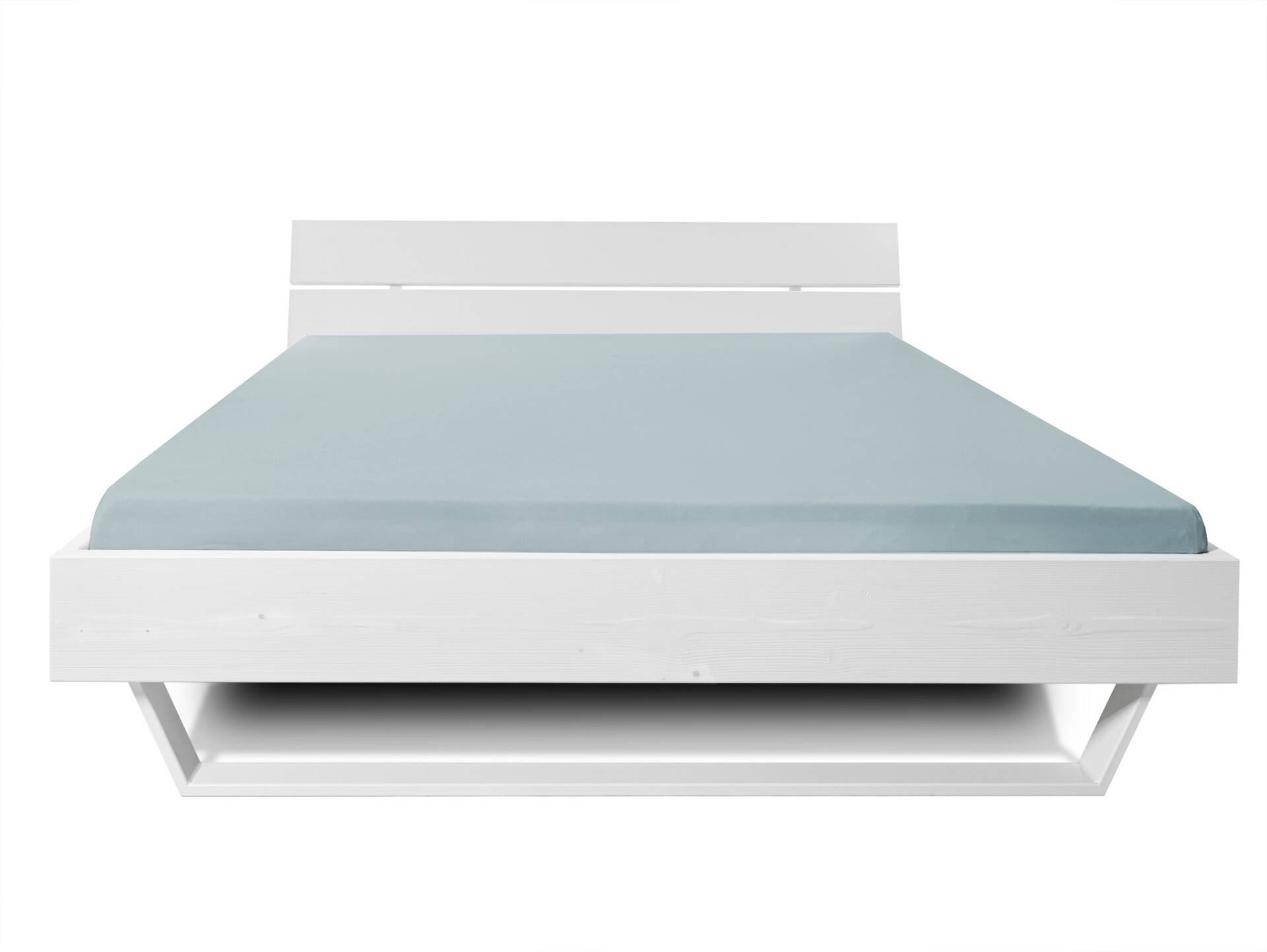 LUKY Kufenbett mit Kopfteil, Material Massivholz, Fichte/Kufen weiss 160 x 200 cm