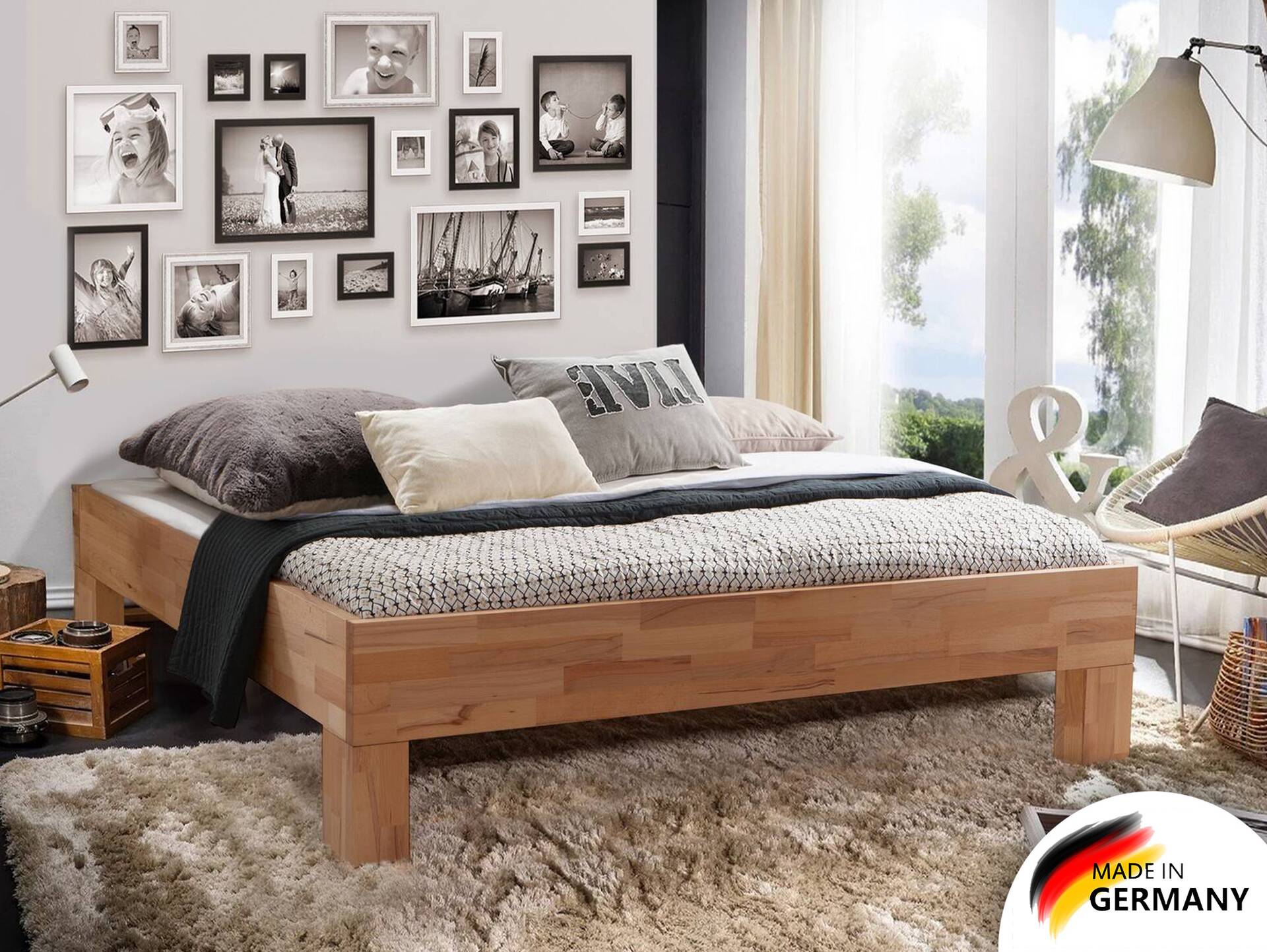 LÖWEN 4-Fuß Massivholzbett, ohne Kopfteil 160 x 200 cm | Buche unbehandelt | Komforthöhe