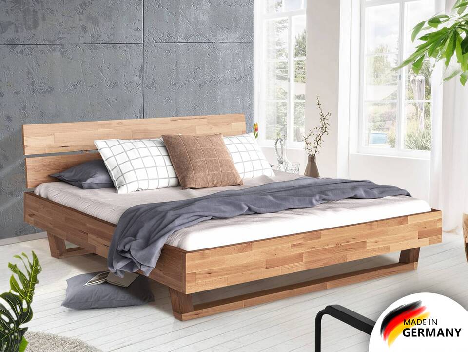 LÖWEN Holz-Kufenbett mit Kopfteil, Material Massivholz 90 x 200 cm | Buche unbehandelt
