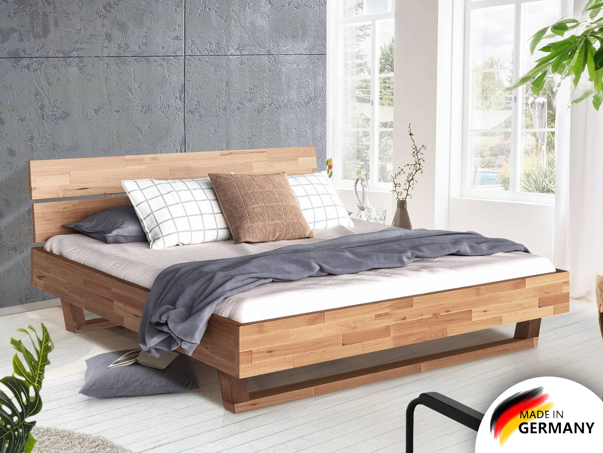 LÖWEN Holz-Kufenbett mit Kopfteil, Material Massivholz 90 x 200 cm | Buche unbehandelt