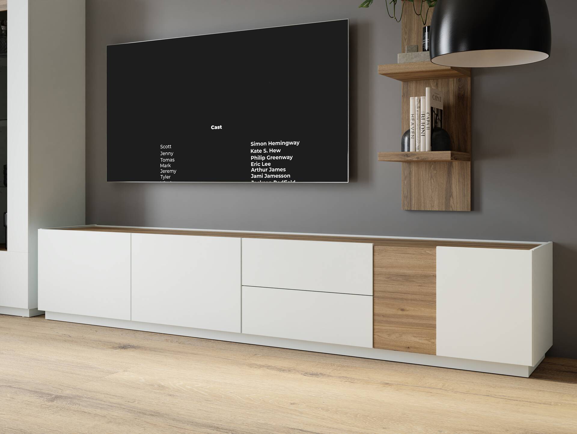 LENNOX TV-Board I, Material Dekorspanplatte, lichtgrau/Valencia Oak Dekor 