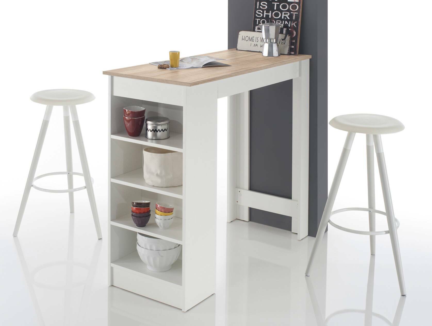 MACARENA Bartisch mit seitlichem Regal, Material Dekorspanplatte 