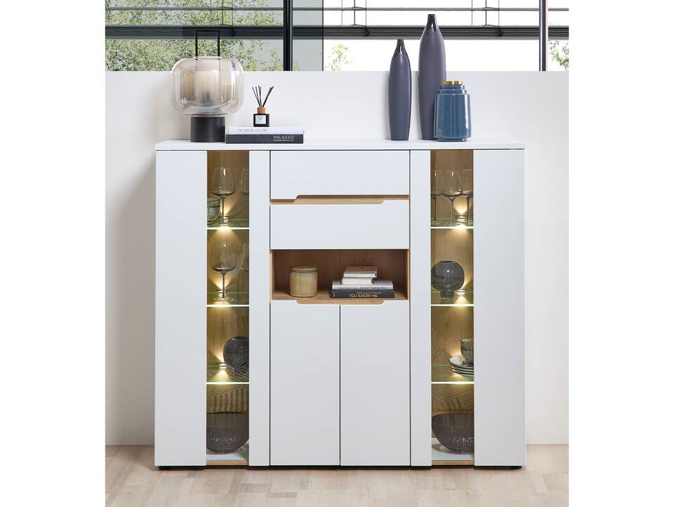MAILAND Highboard, Material Dekorspanplatte Weiss