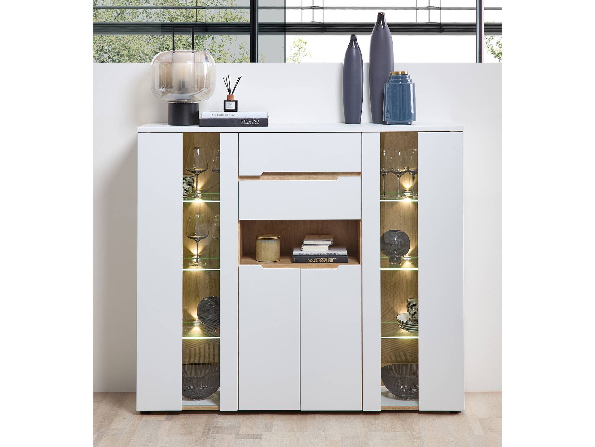 MAILAND Highboard, Material Dekorspanplatte Weiss
