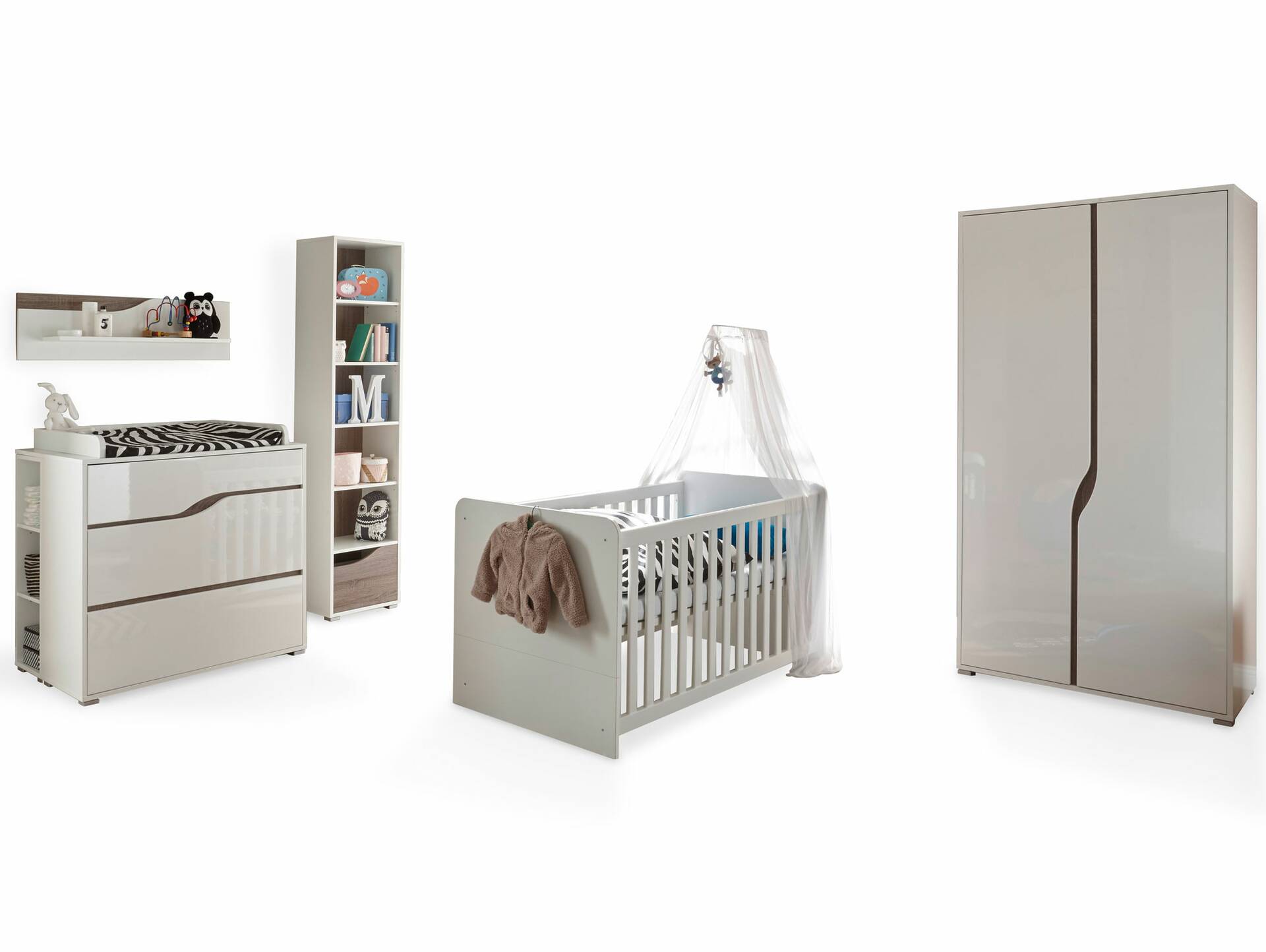 MONOLITO Komplett-Babyzimmer, Material MDF, weiss Hochglanz /Eiche sonomafarbig 