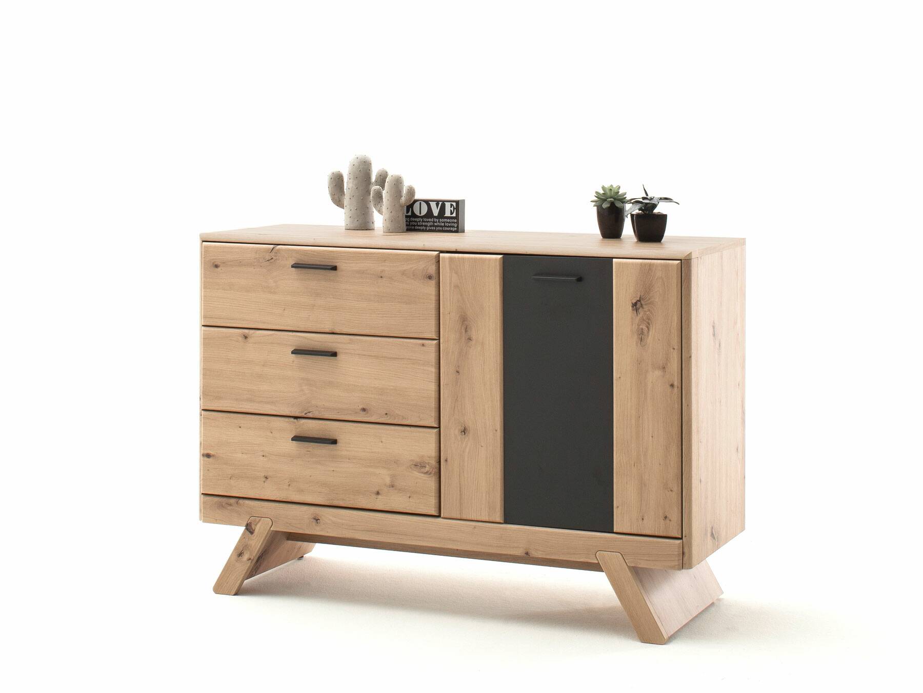 CALISTRO Sideboard, 3 Schubkästen+1 Tür, Material MDF, balkeneichefarbig/anthrazit 