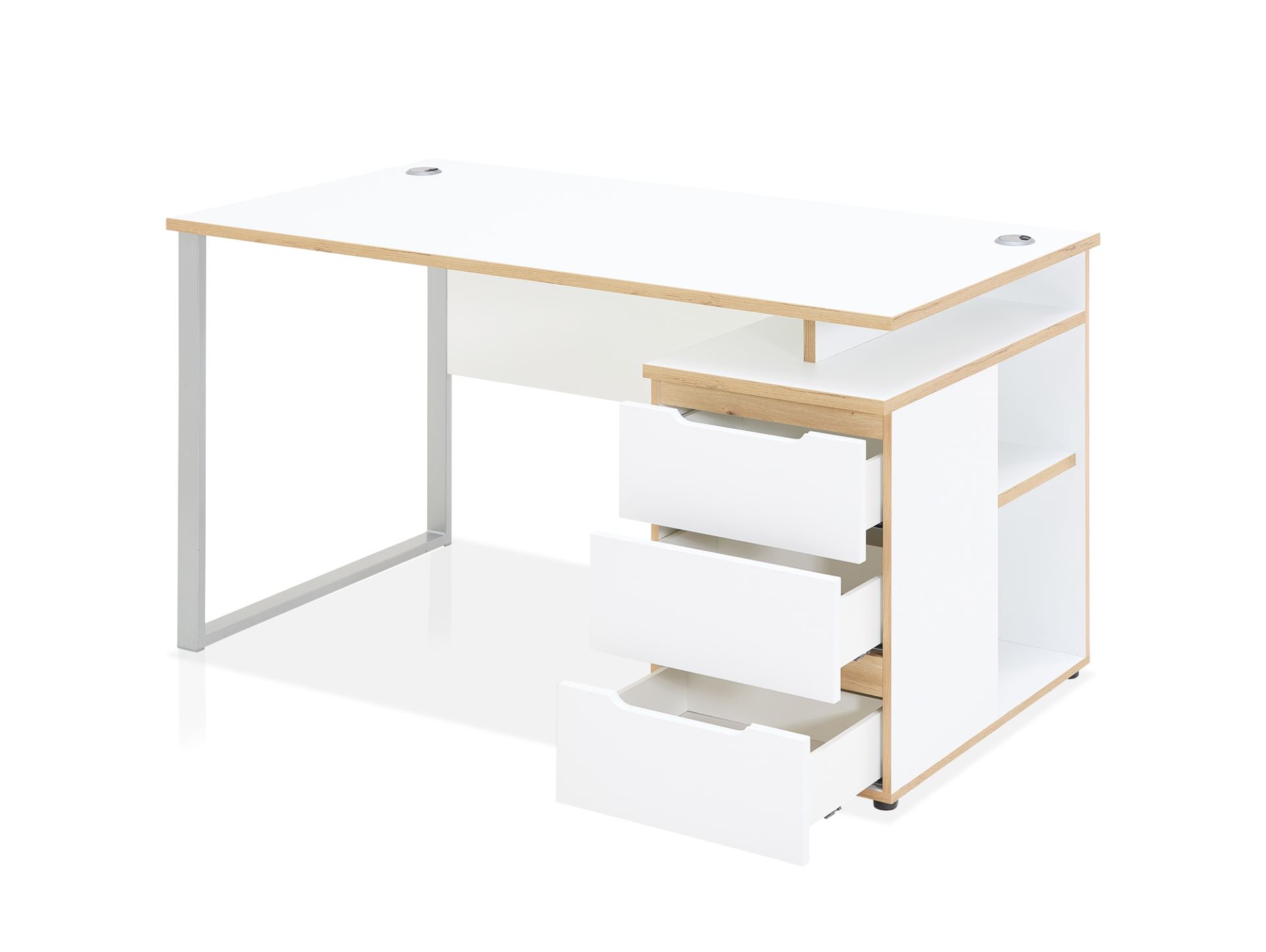 MAILAND Schreibtisch inkl. Schubkastenelement, Material Dekorspanplatte Weiss
