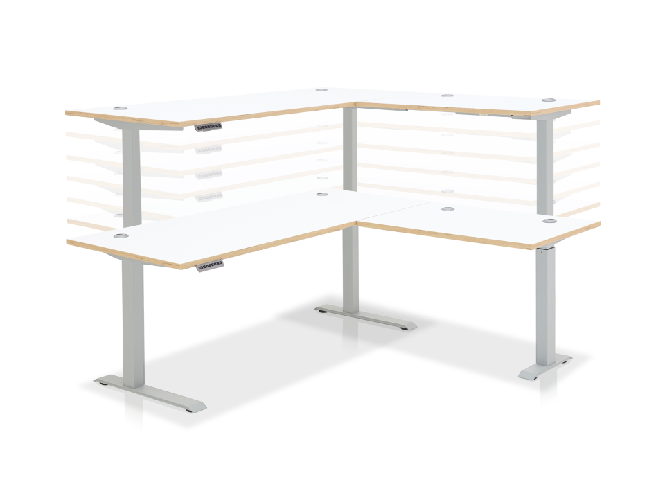 MAILAND höhenverstellbarer Eckschreibtisch, Material Dekorspanplatte, weiß/eichefarbig weiss/eichefarbig