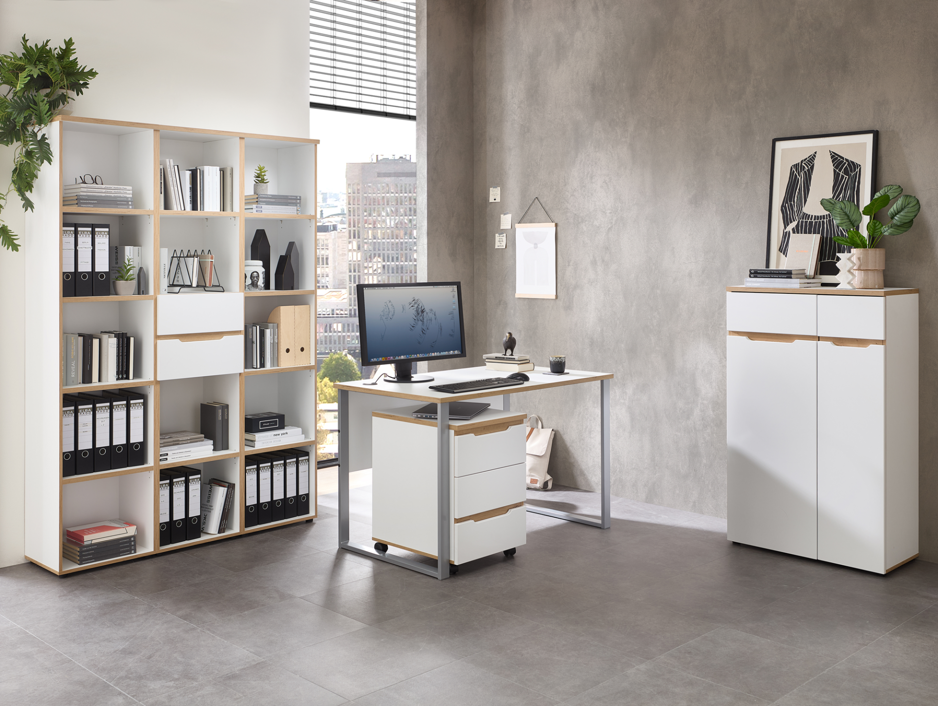 MAILAND Schreibtisch 120 cm breit, Material Dekorspanplatte Weiss