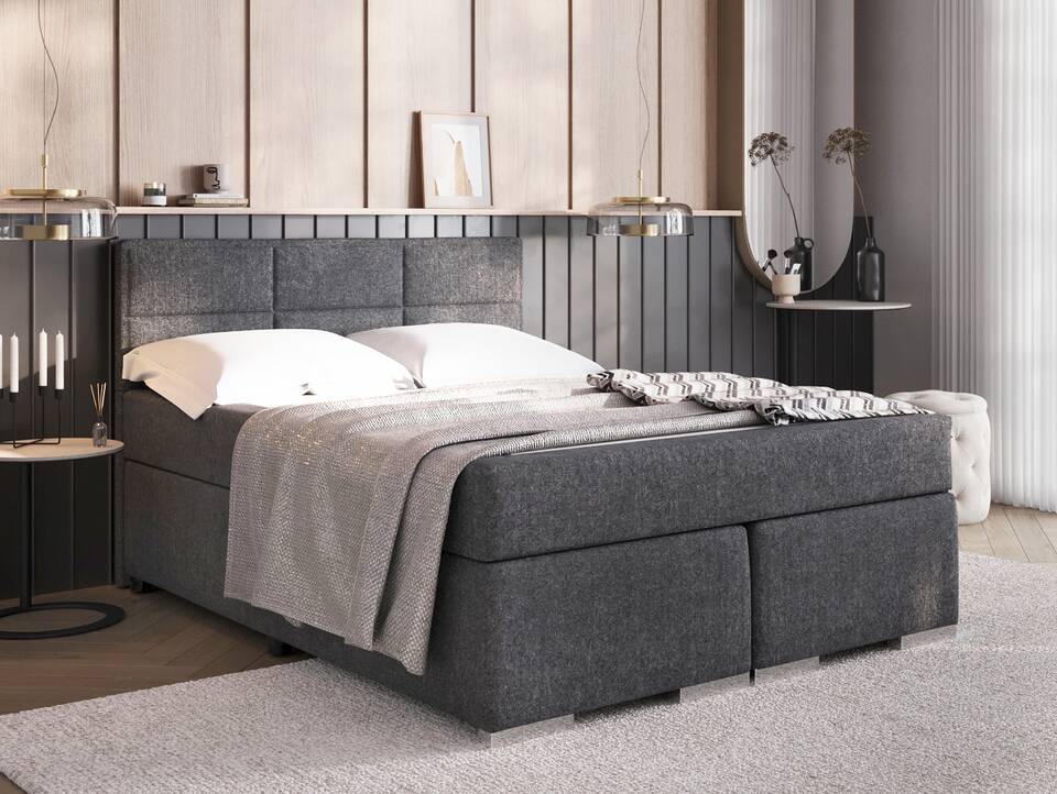 ODESSA Boxspringbett, 140x200 cm, Bezug Stoff dunkelgrau 