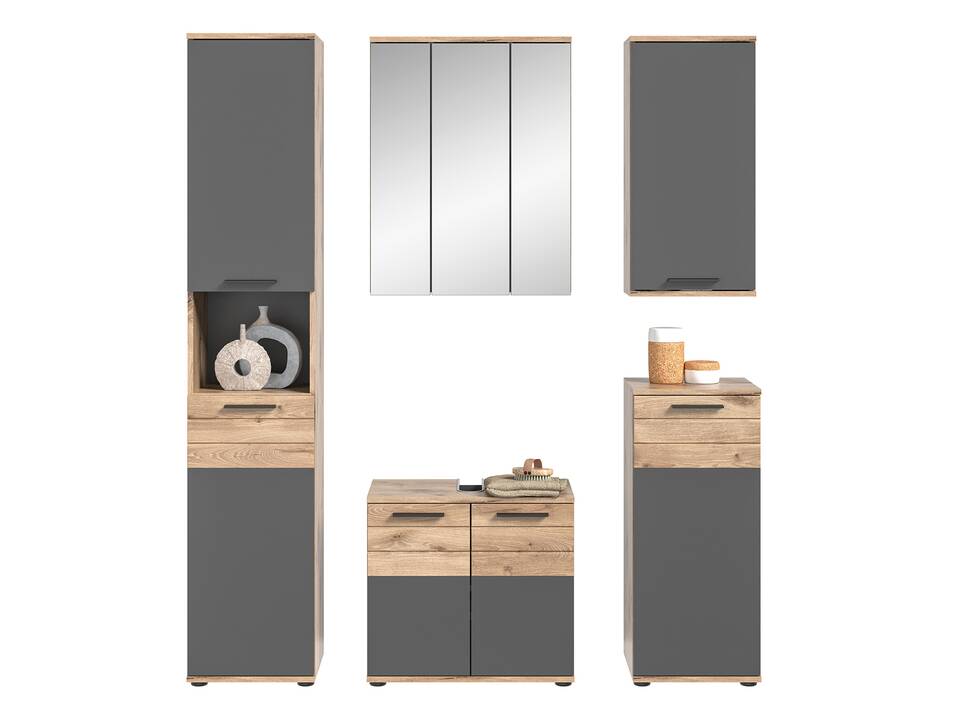 MORANO Badezimmerset I, Material Dekorspanplatte, Nox Oak Nachbildung/Basaltgrau 