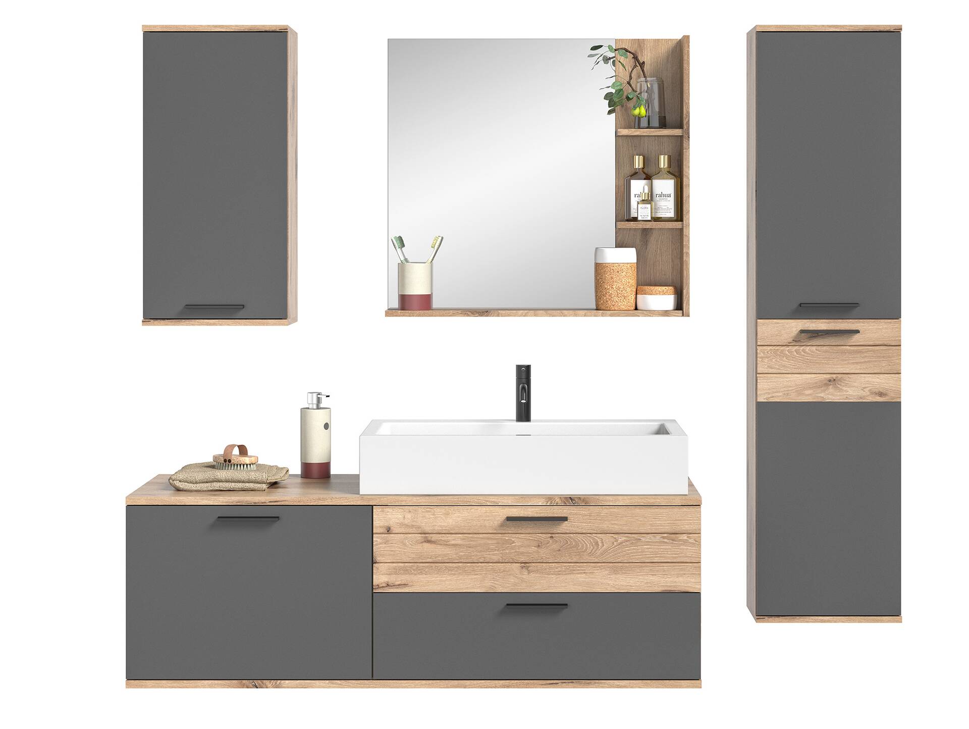 MORANO Badezimmerset II, Material Dekorspanplatte, Nox Oak Nachbildung/Basaltgrau 