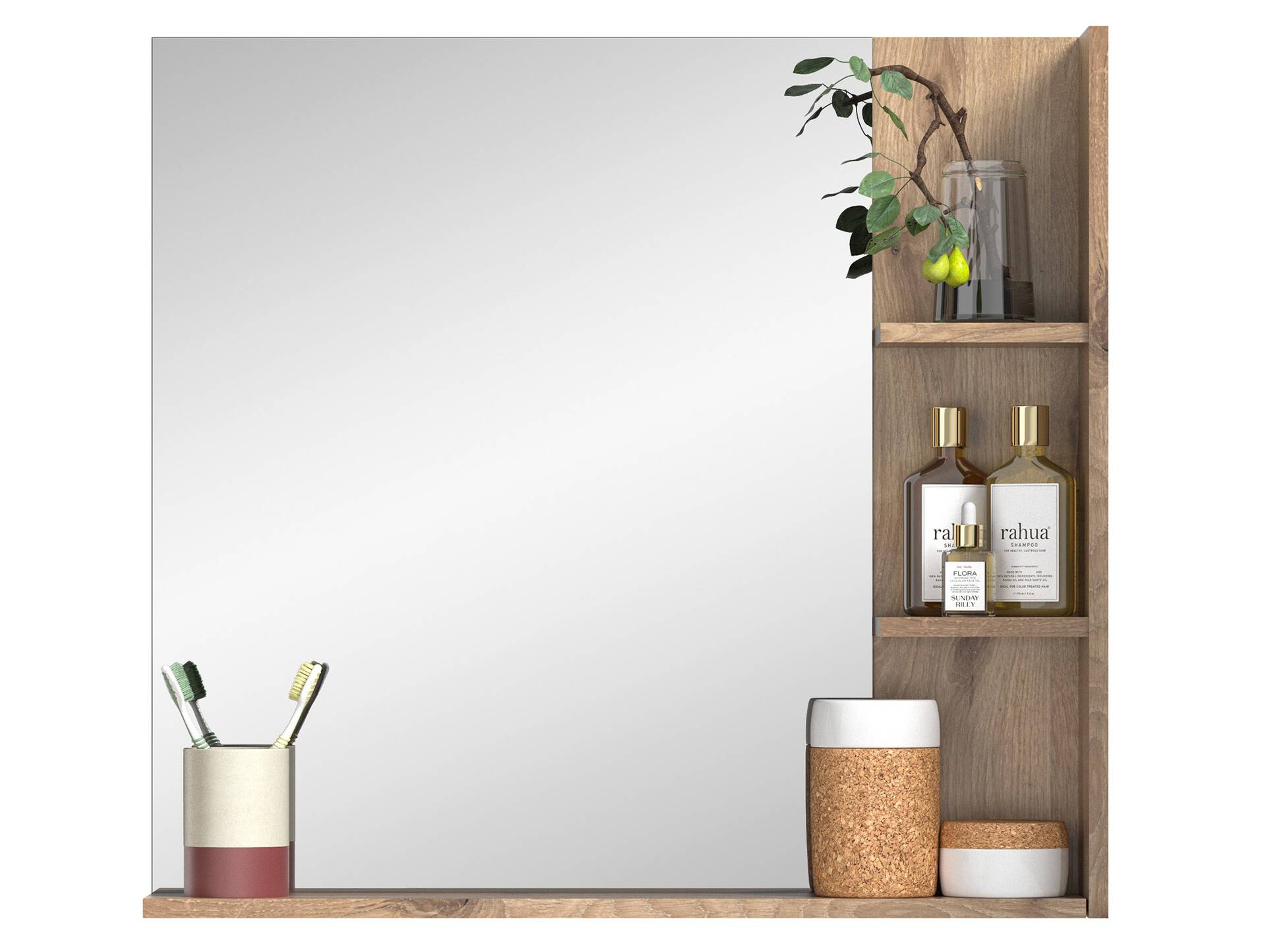 MORANO Spiegel mit Regal, Material Dekorspanplatte, Nox Oak Nachbildung 