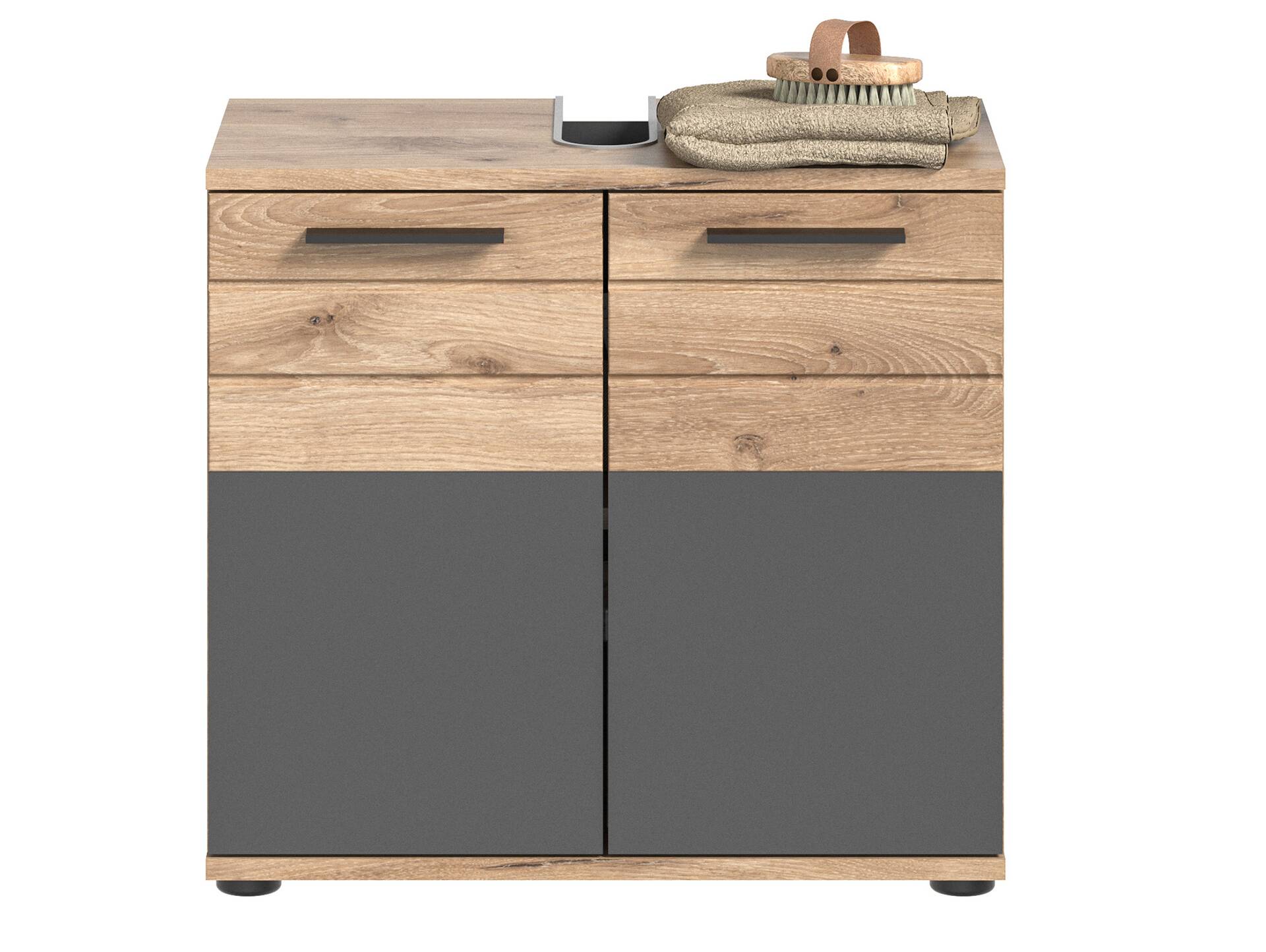 MORANO Waschbeckenunterschrank, Material Dekorspanplatte, Nox Oak Nachbildung/Grau 