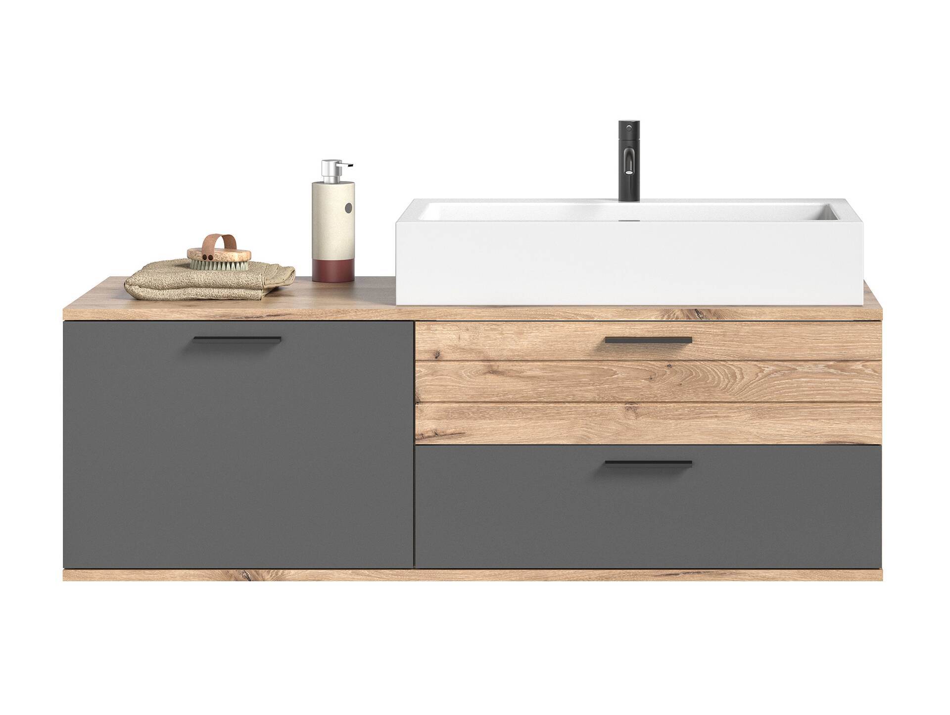 MORANO Waschtisch inkl. Becken, Material Dekorspanplatte, Nox Oak Nachbildung/Basaltgrau 