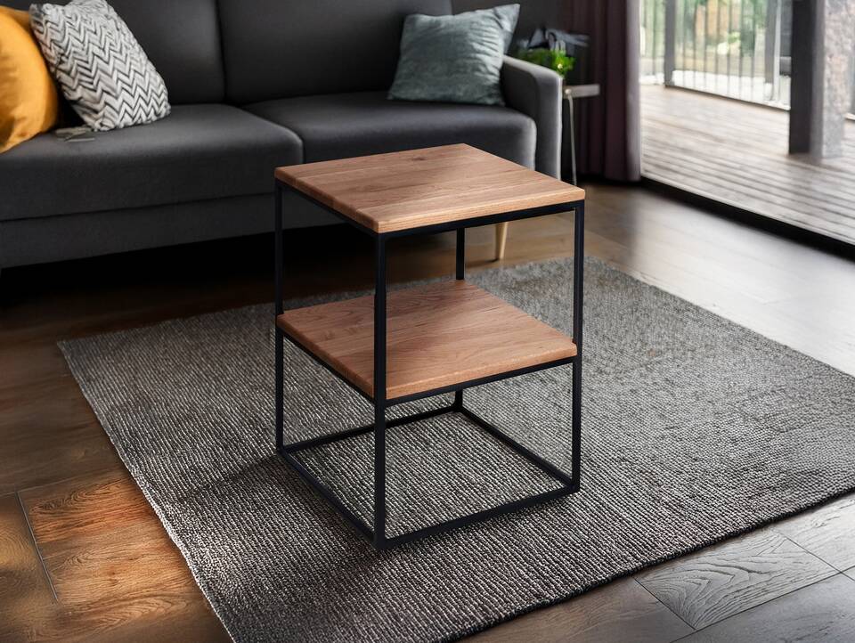 MORLY Beistelltisch, Material Massivholz/Metall, Eiche geölt/schwarz 