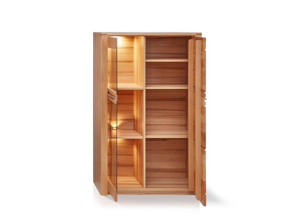 NESTOR ONE Vitrine niedrig, Material Teilmassiv, Kernbuche lackiert 