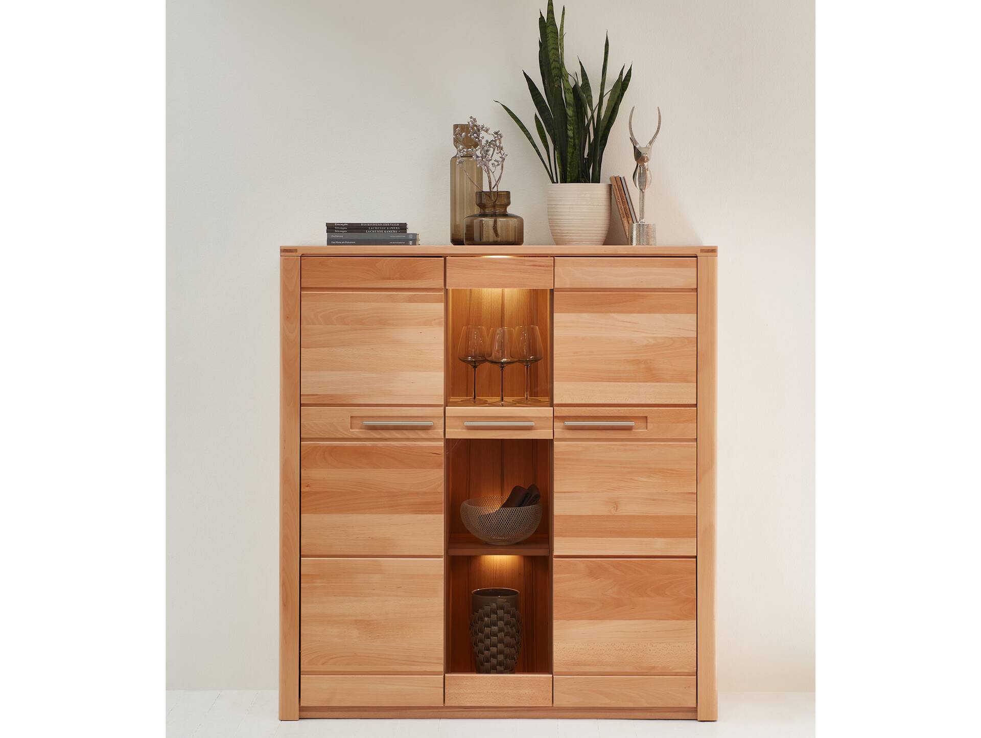 NESTOR ONE Highboard, Material Teilmassiv, Kernbuche lackiert 