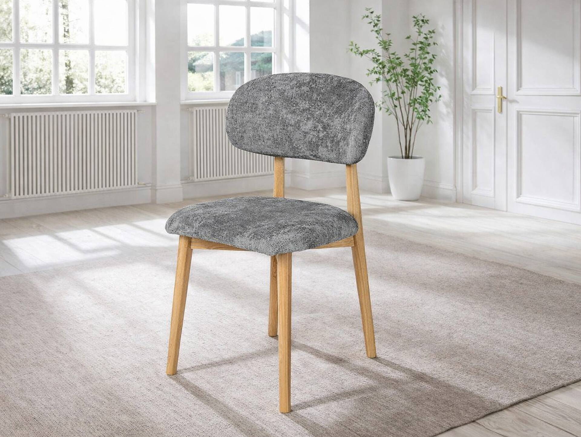 NELLI Polsterstuhl, Material Massivholz / Stoff Grau