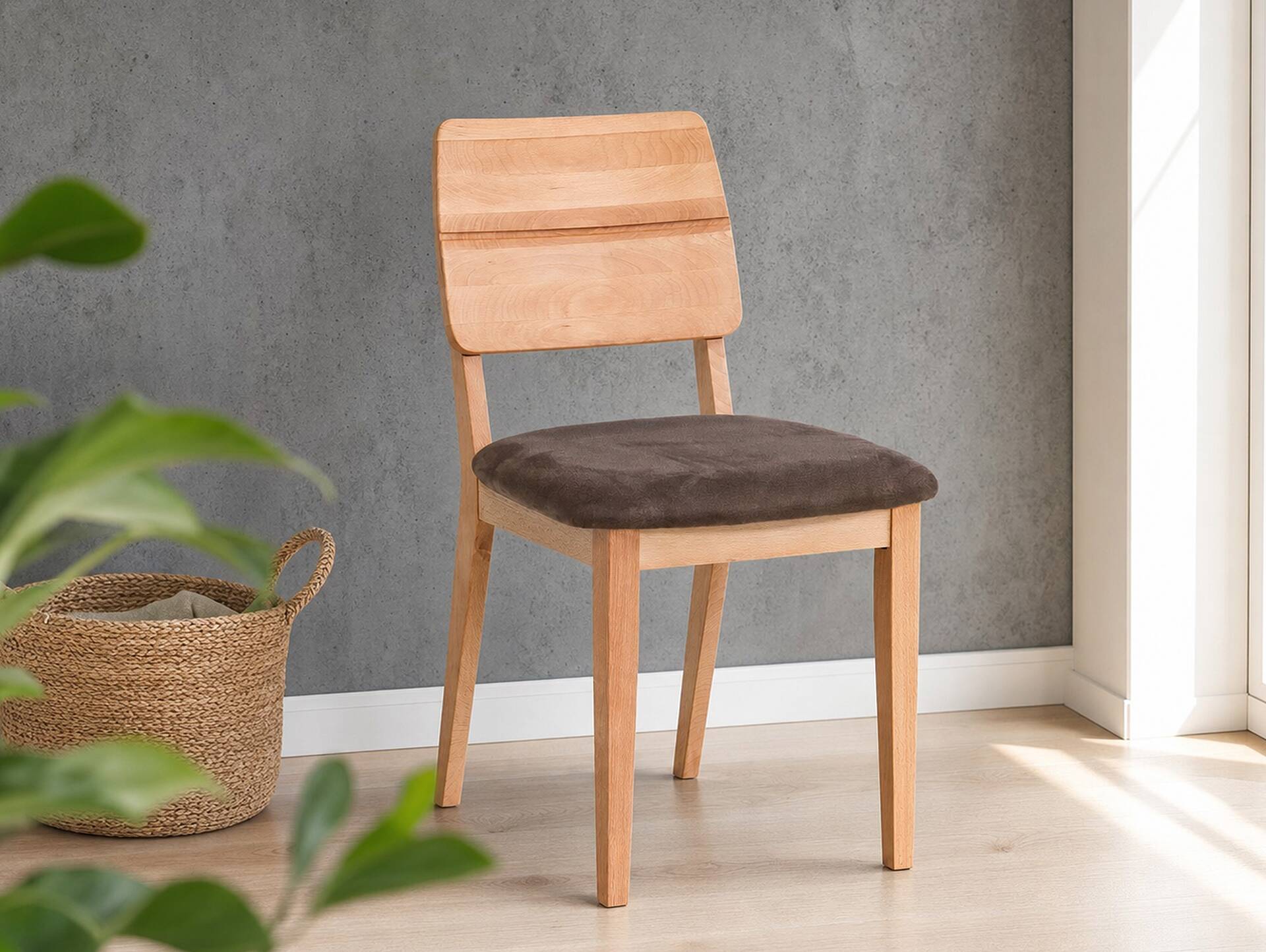 NETRON Esstischstuhl, Material Massivholz/Bezug Kunstleder Kernbuche | nougat