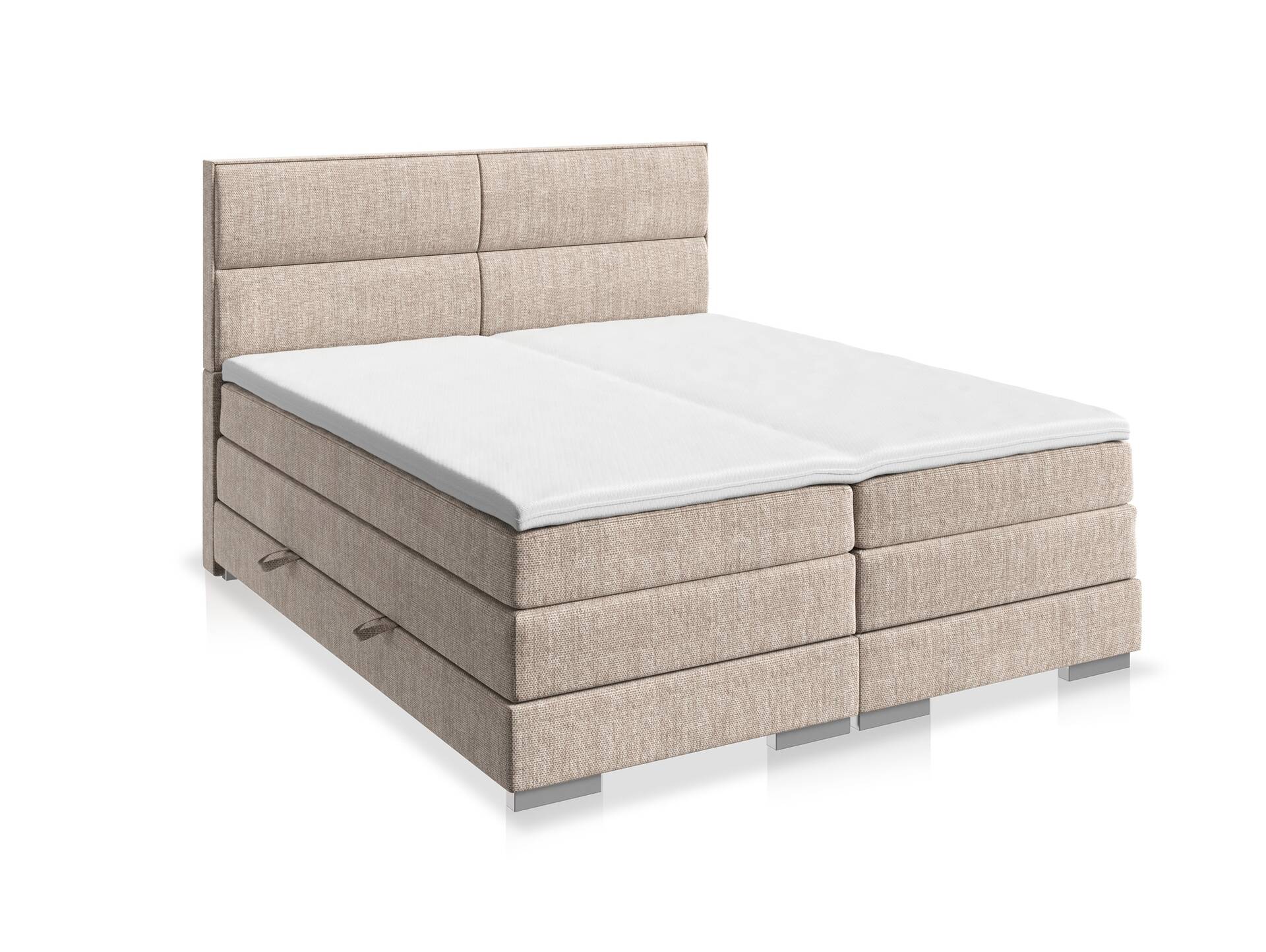 VANILLA Boxspringbett mit Bettkasten, Härtegrad 2/3, Bezug Cordstoff, Cremefarbig 180 x 200 cm
