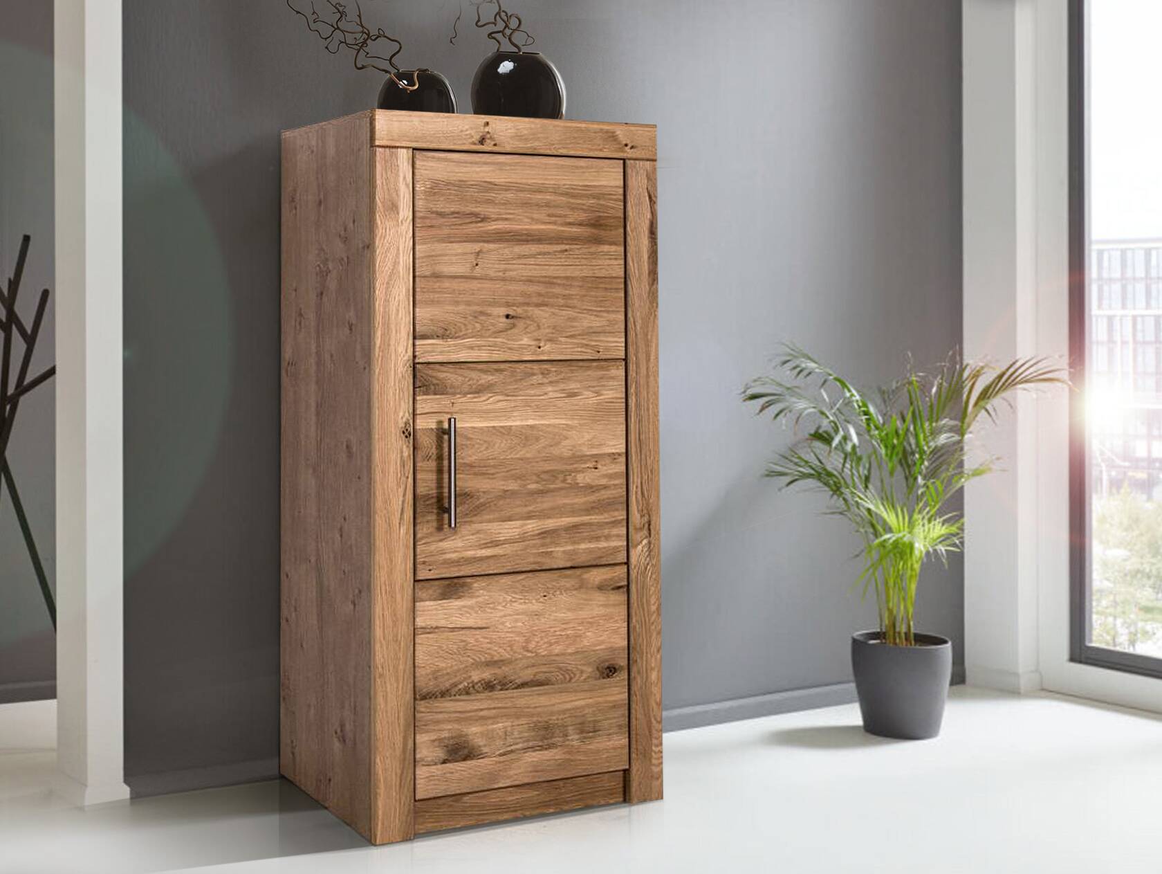 OFFICE FOUR Aktenschrank klein und schmal, Material Teilmassiv Wildeiche teilmassiv