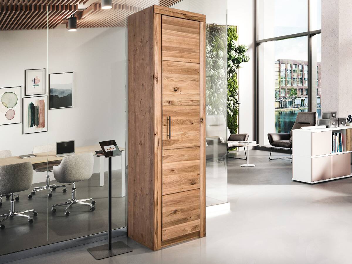 OFFICE FOUR Aktenschrank schmal, Material Teilmassiv Wildeiche teilmassiv