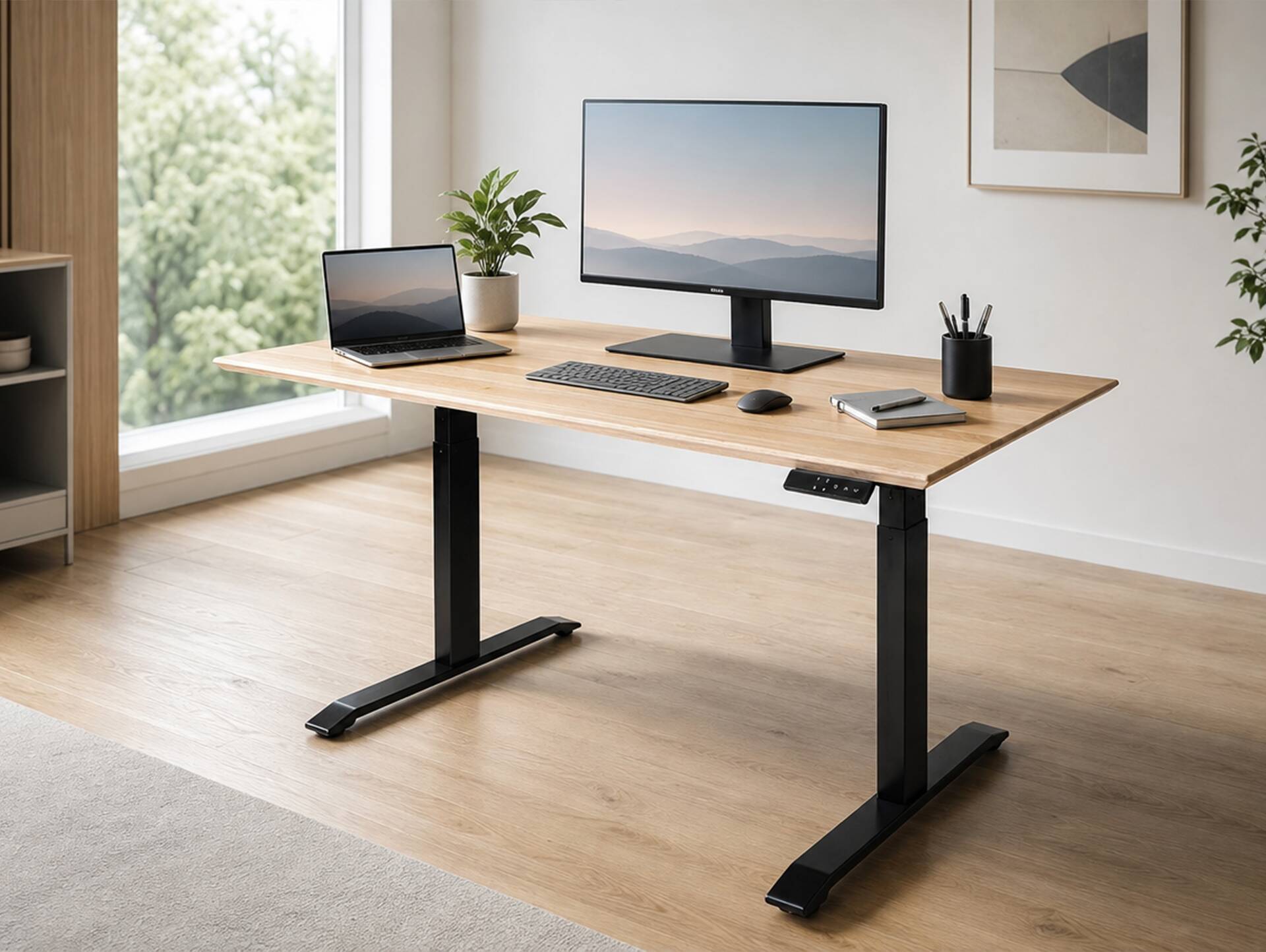 OFFICE OAK elektrisch höhenverstellbarer Schreibtisch 160x80 cm, Material Massivholz, Eiche geölt 