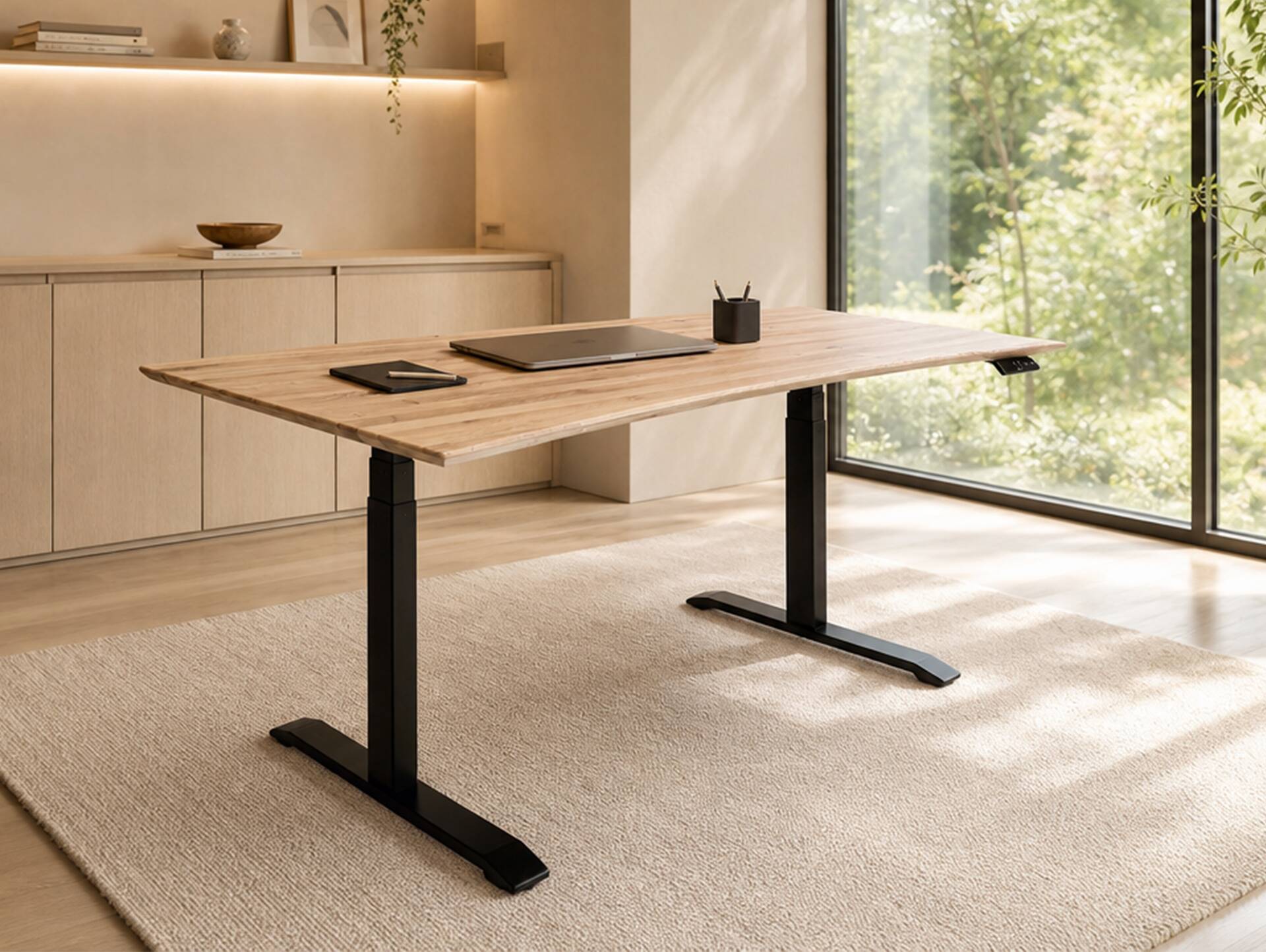 OFFICE OAK elektrisch höhenverstellbarer Schreibtisch 180x80 cm, Material Massivholz, Eiche geölt 