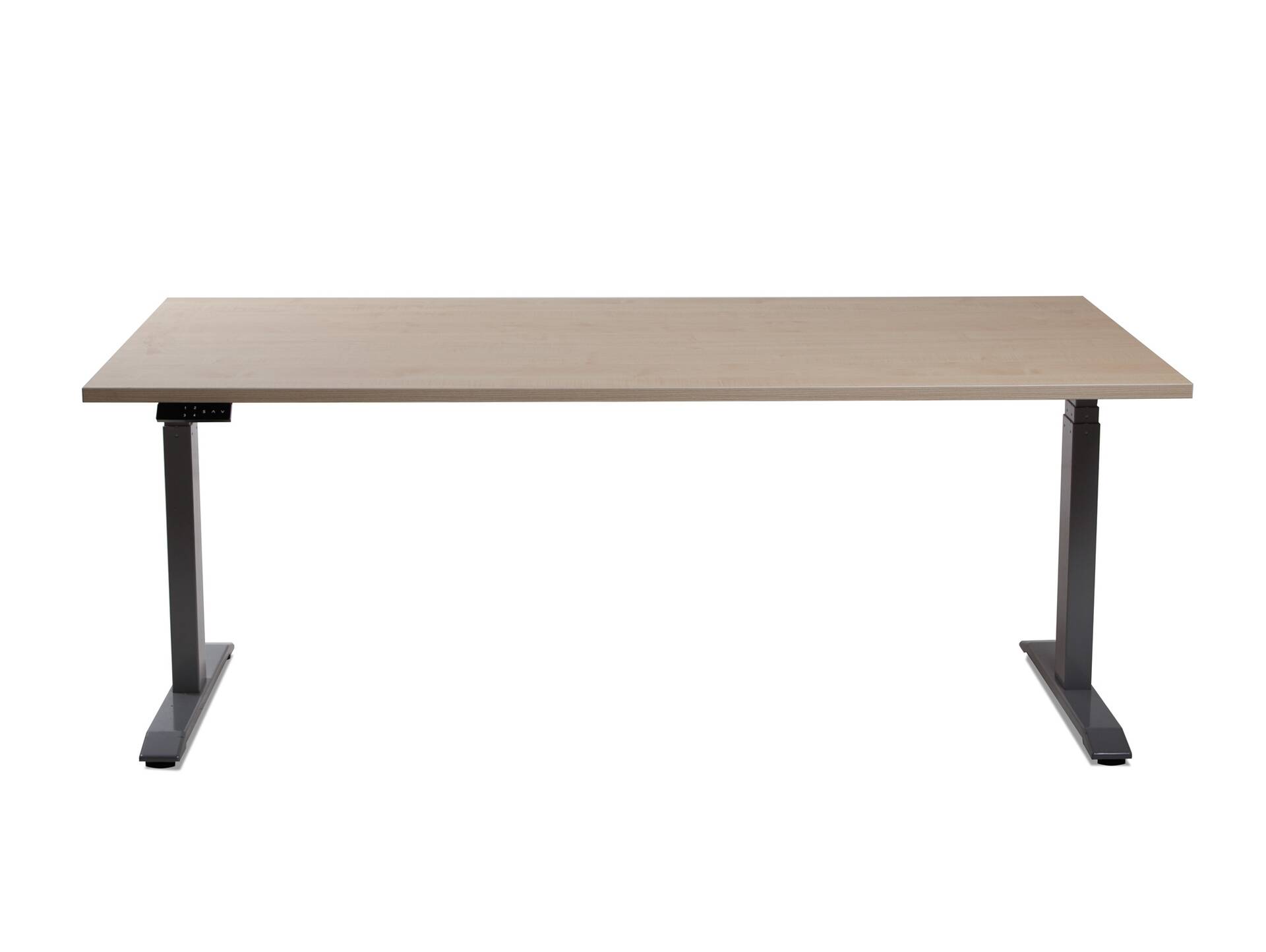 OFFICE ONE elektrisch höhenverstellbarer Schreibtisch / Stehtisch, Material Dekorspanplatte 180 x 80 cm | Eiche sonomafarbig | grau