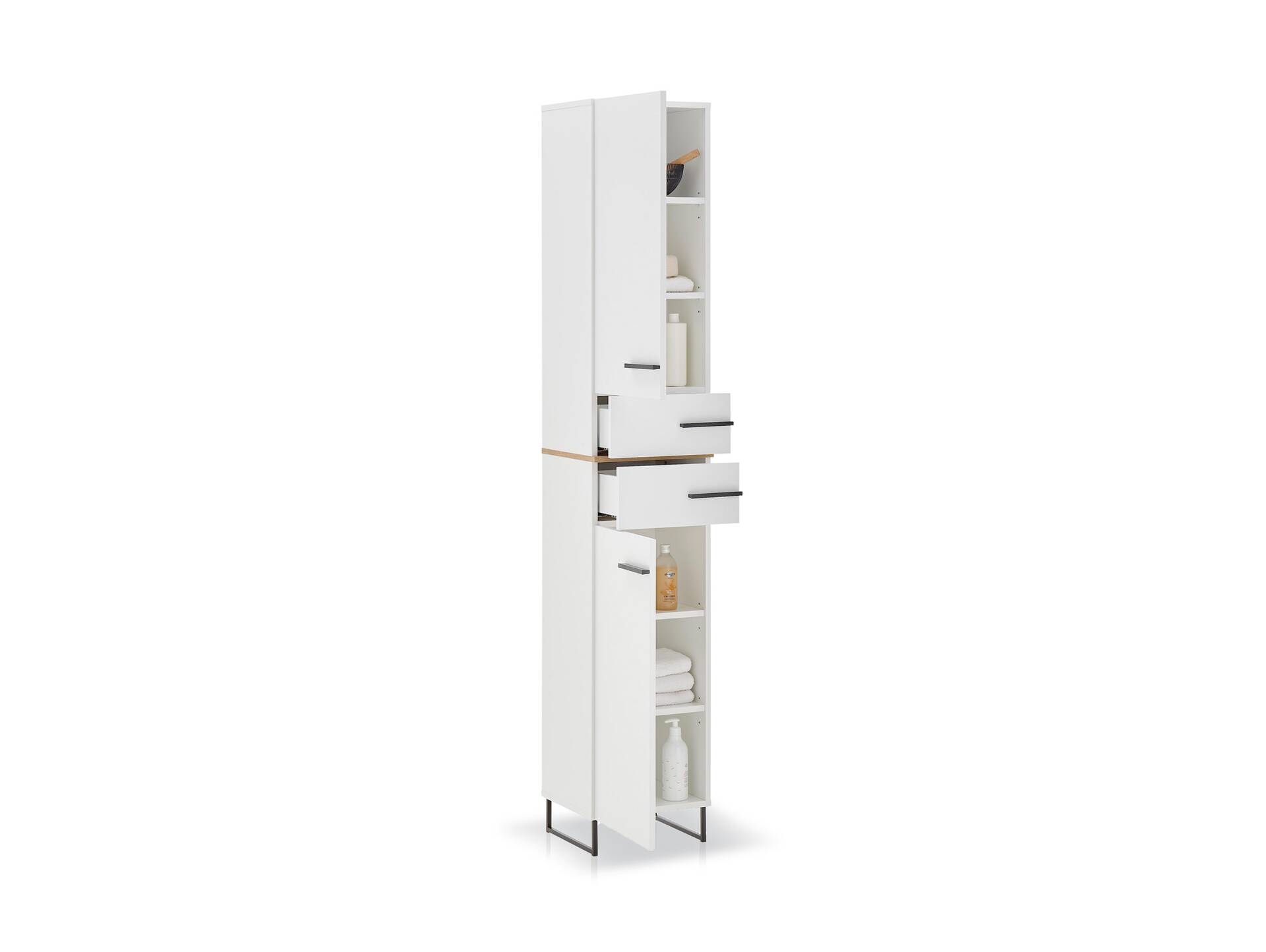 PIDERO Hochschrank, Material Spanplatte, weiss/eichefarbig 