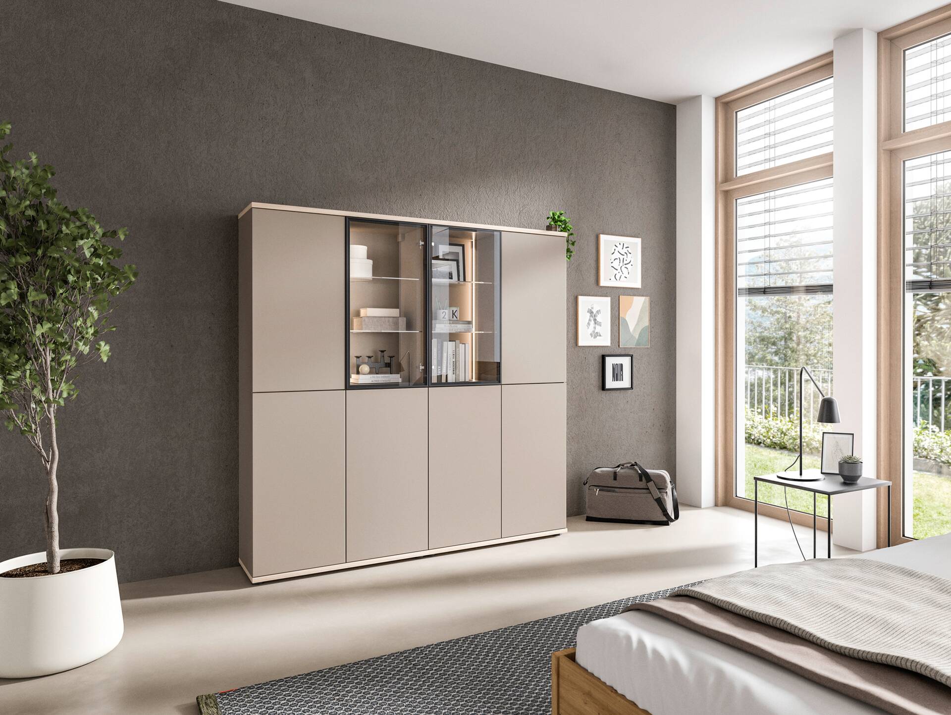 OSLO Highboardkombi, Material Dekorspanplatte Eichefarbig/basalt matt
