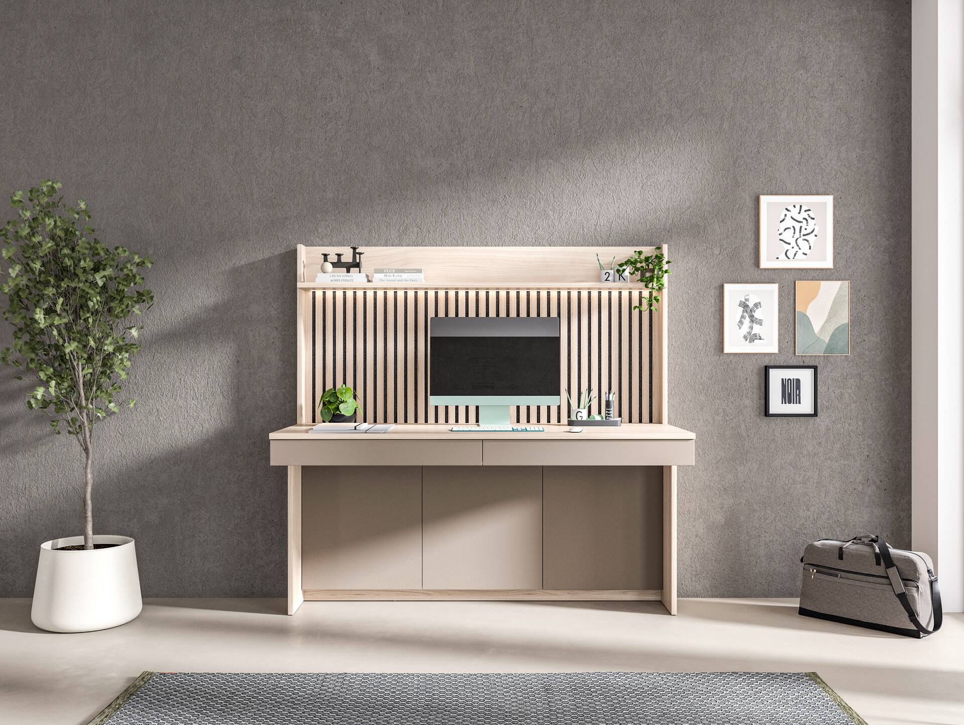 OSLO Schreibtischkombi II, Material Dekorspanplatte Eichefarbig/basalt matt