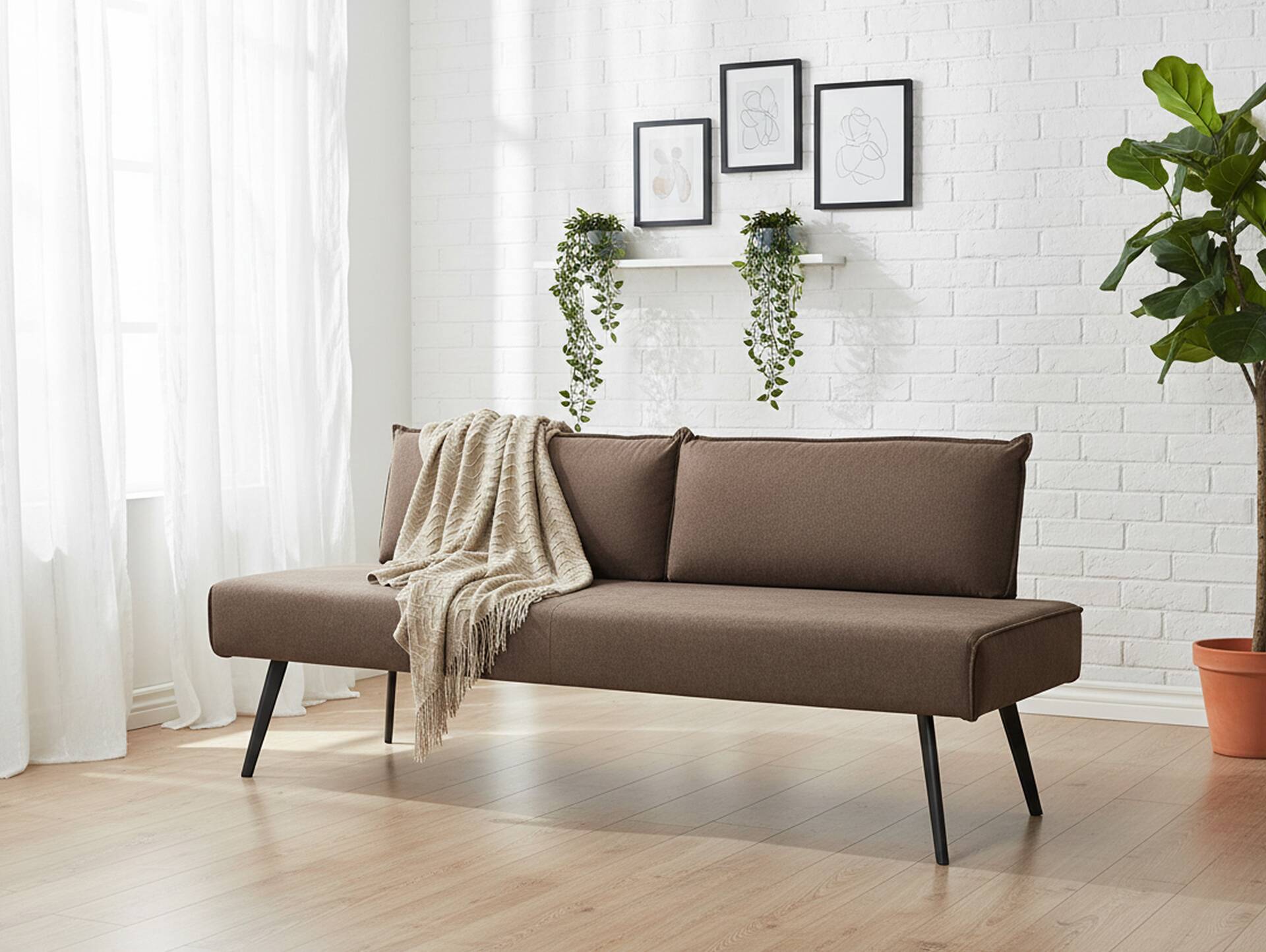 SANTON Sitzbank, Material Stoffbezug 130 cm | braun | mit Rückenlehne