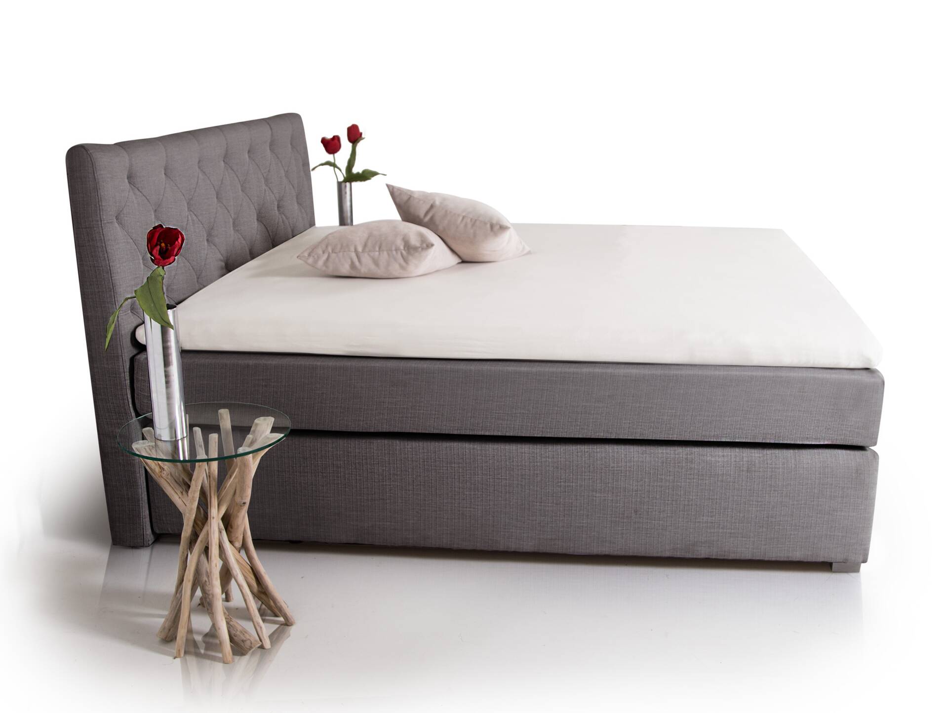 PREMIUM Boxspringbett inkl. Kopfteil 100 x 200 cm | anthrazit | Härtegrad 3