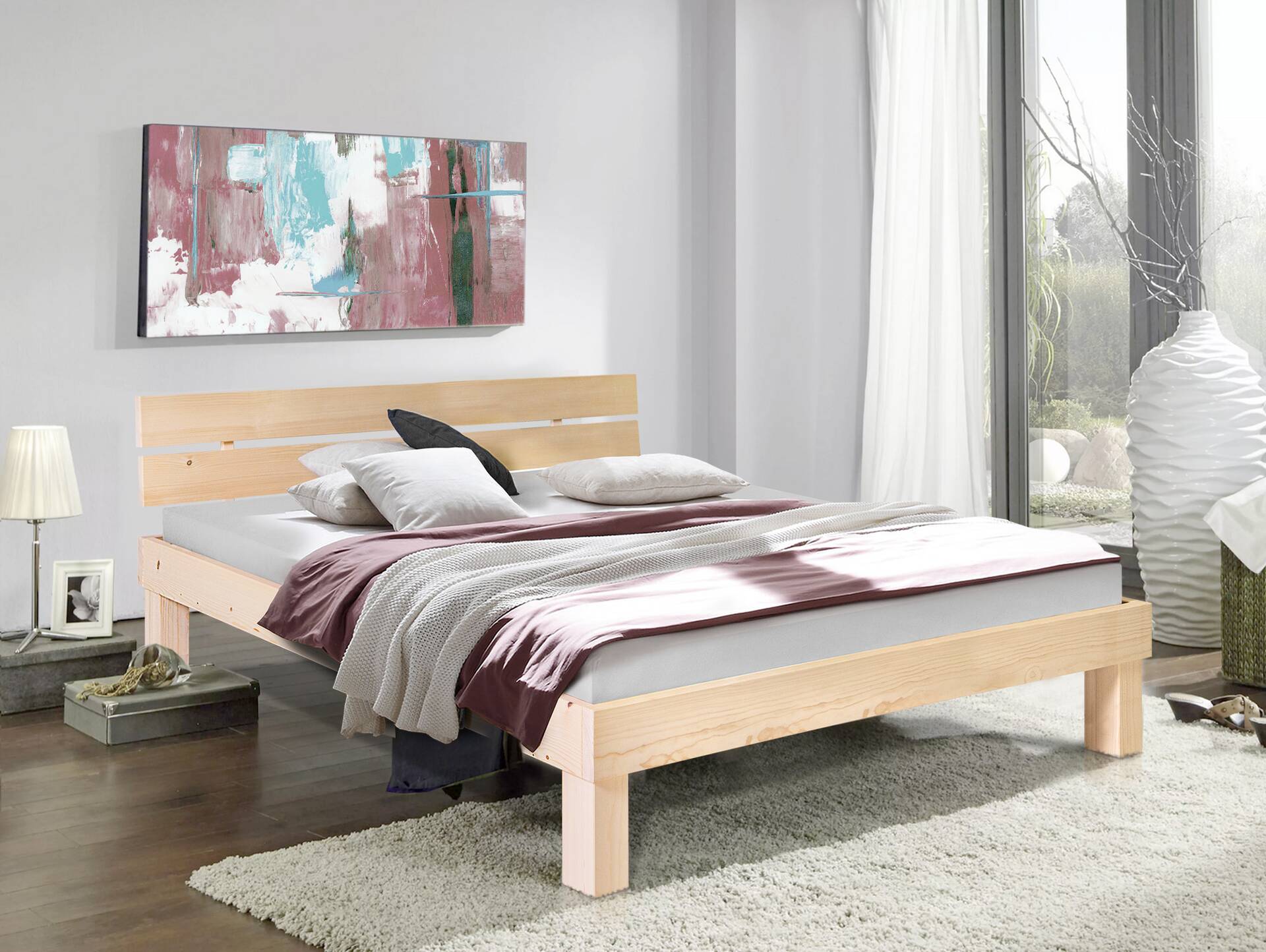 PUMBA Massivholzbett mit Kopfteil, Material Massivholz, Fichte 140 x 200 cm | natur | Komforthöhe