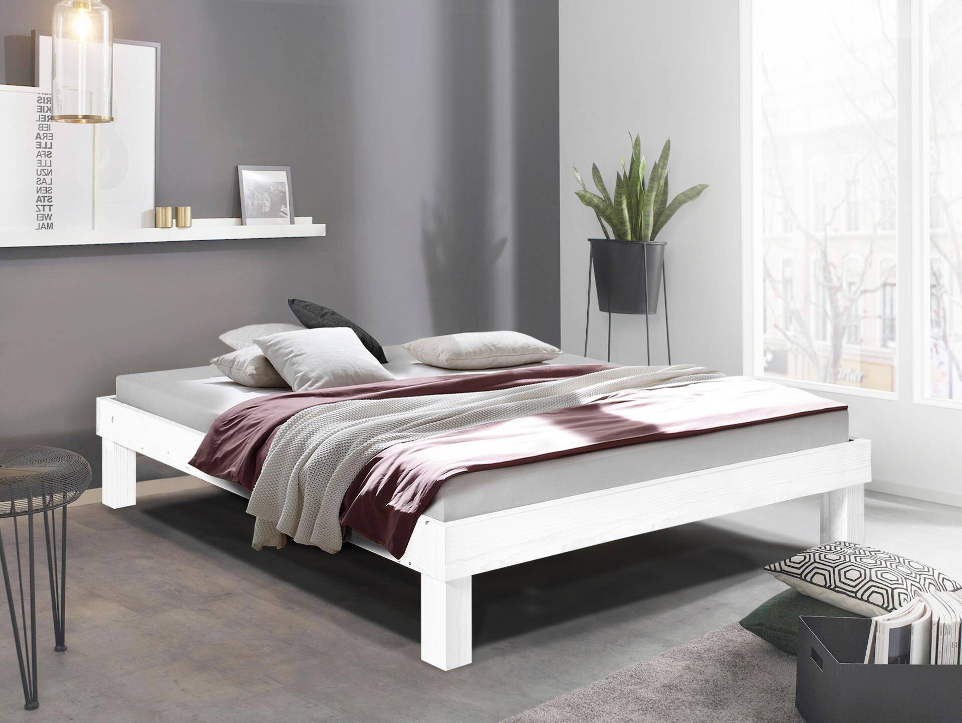 PUMBA Massivholzbett ohne Kopfteil, Material Massivholz, Fichte 120 x 200 cm | weiss | Komforthöhe