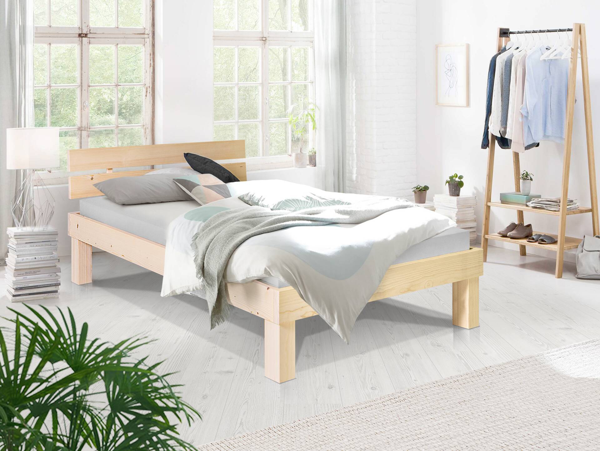 PUMBA Massivholzbett mit Kopfteil, Material Massivholz, Fichte 90 x 200 cm | natur | Komforthöhe