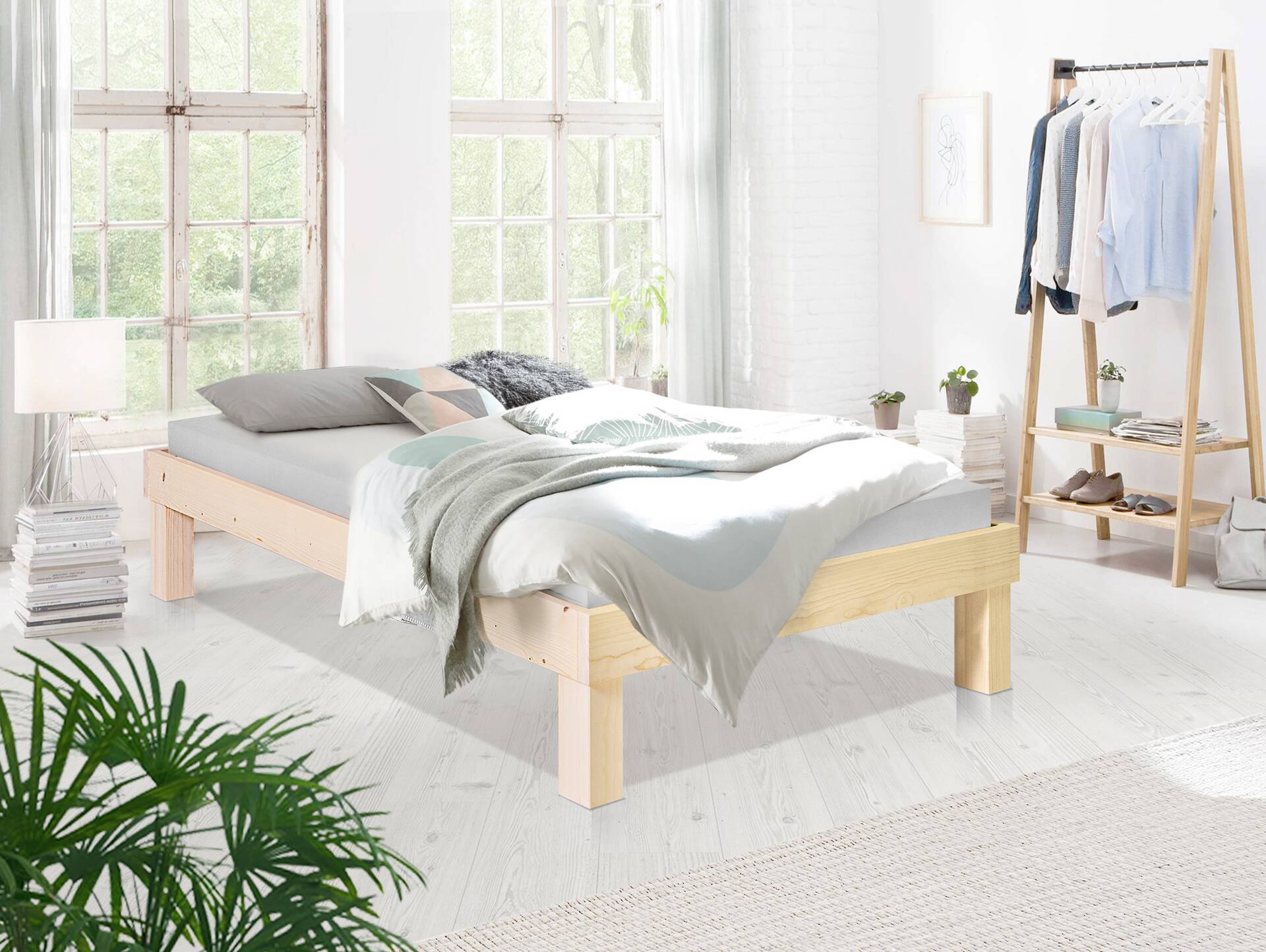 PUMBA Massivholzbett ohne Kopfteil, Material Massivholz, Fichte 90 x 200 cm | natur | Komforthöhe