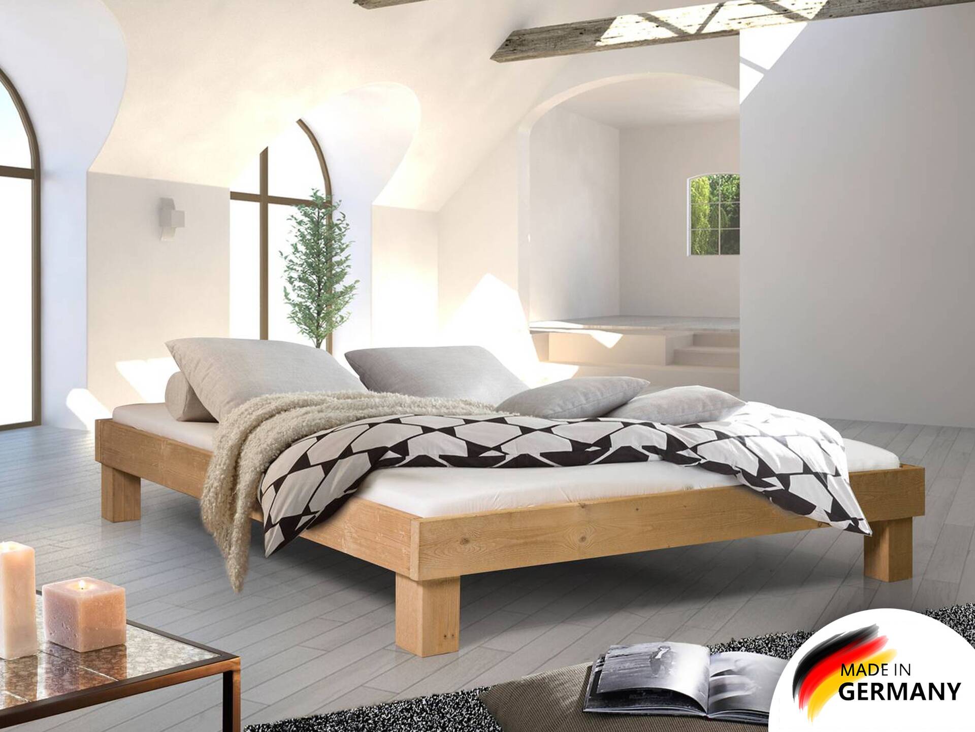 PUMBA Massivholzbett ohne Kopfteil, Material Massivholz, Fichte 120 x 220 cm | eichefarbig | Standardhöhe