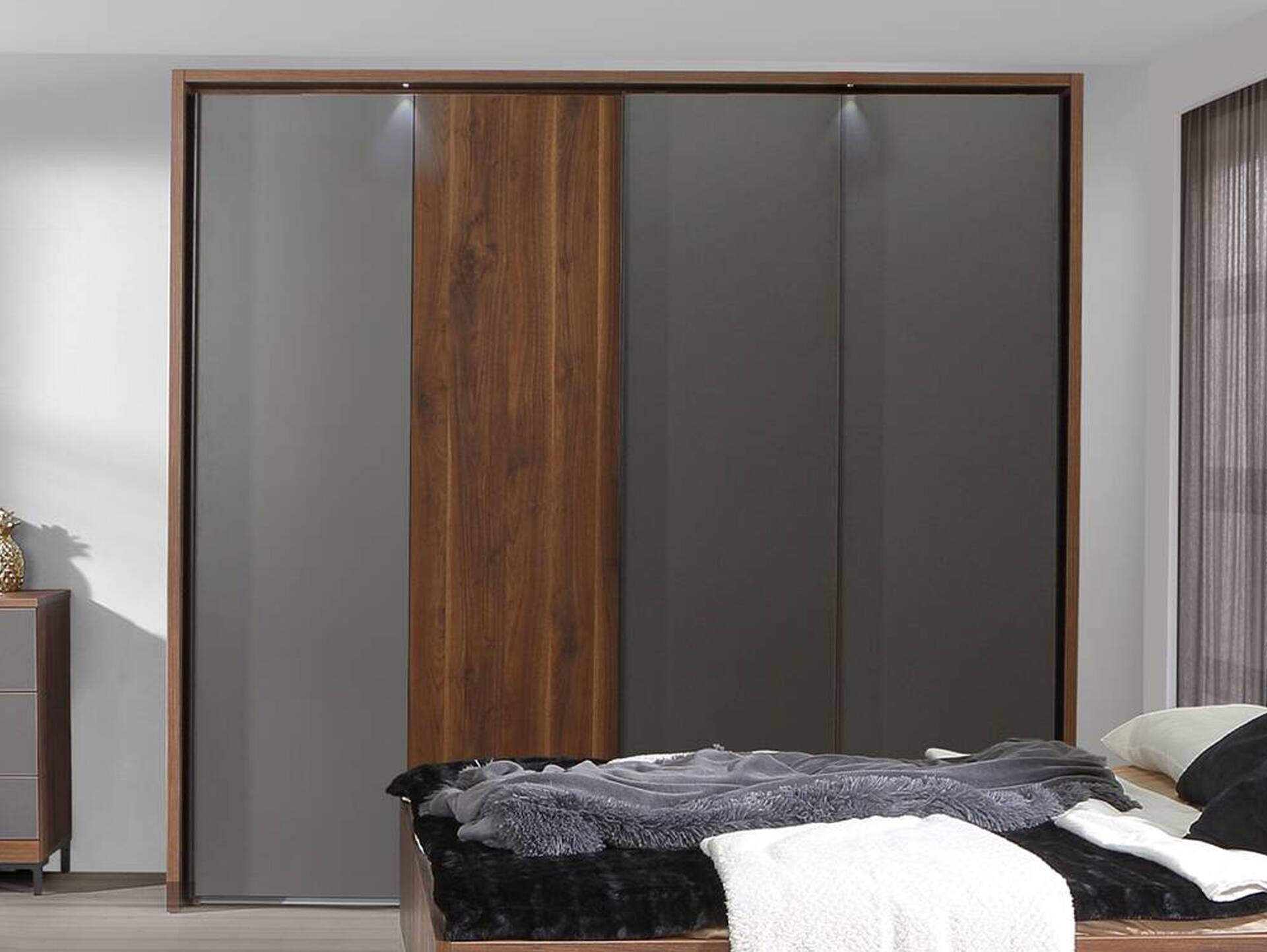 QUERRY Kleiderschrank, Material Dekorspanplatte, Bakersfield Walnuss Nachbildung / grau 
